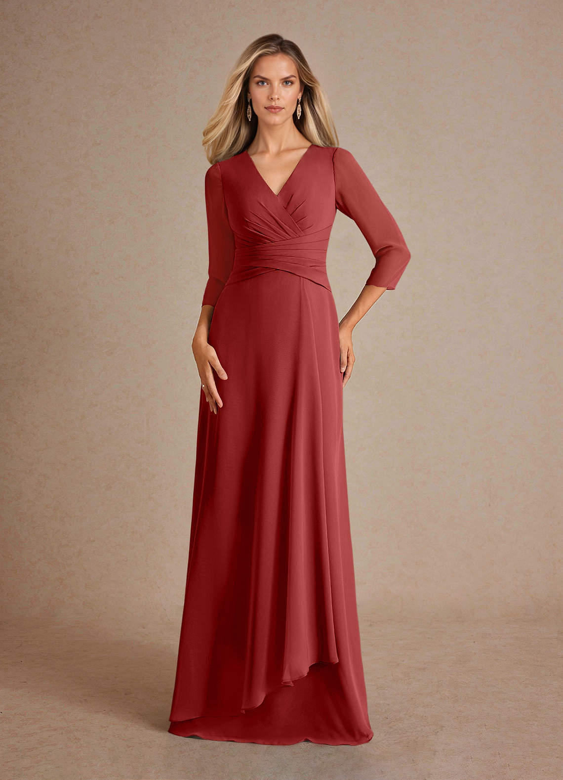 Azazie Mayfield Mother of the Bride Dresses Rust A-Line Pleated Chiffon Dress image1