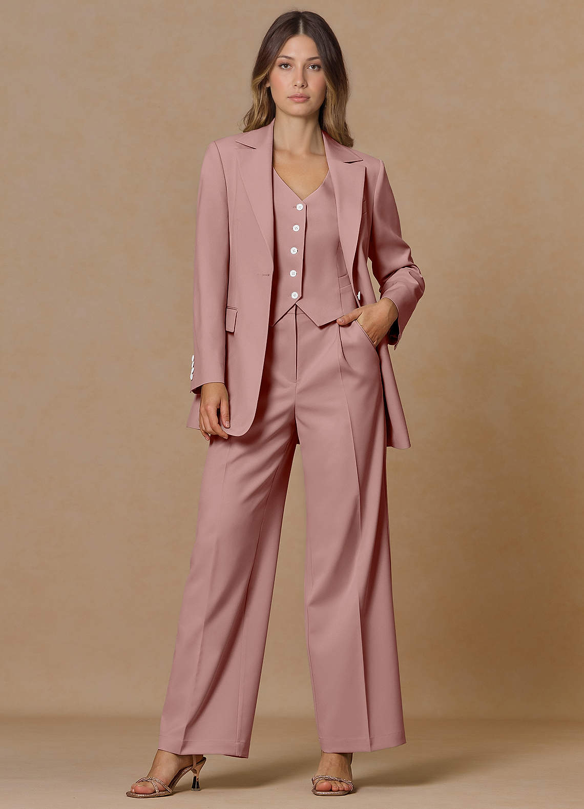 front Rowan Dusty Rose Refined Weave Performance blazer
