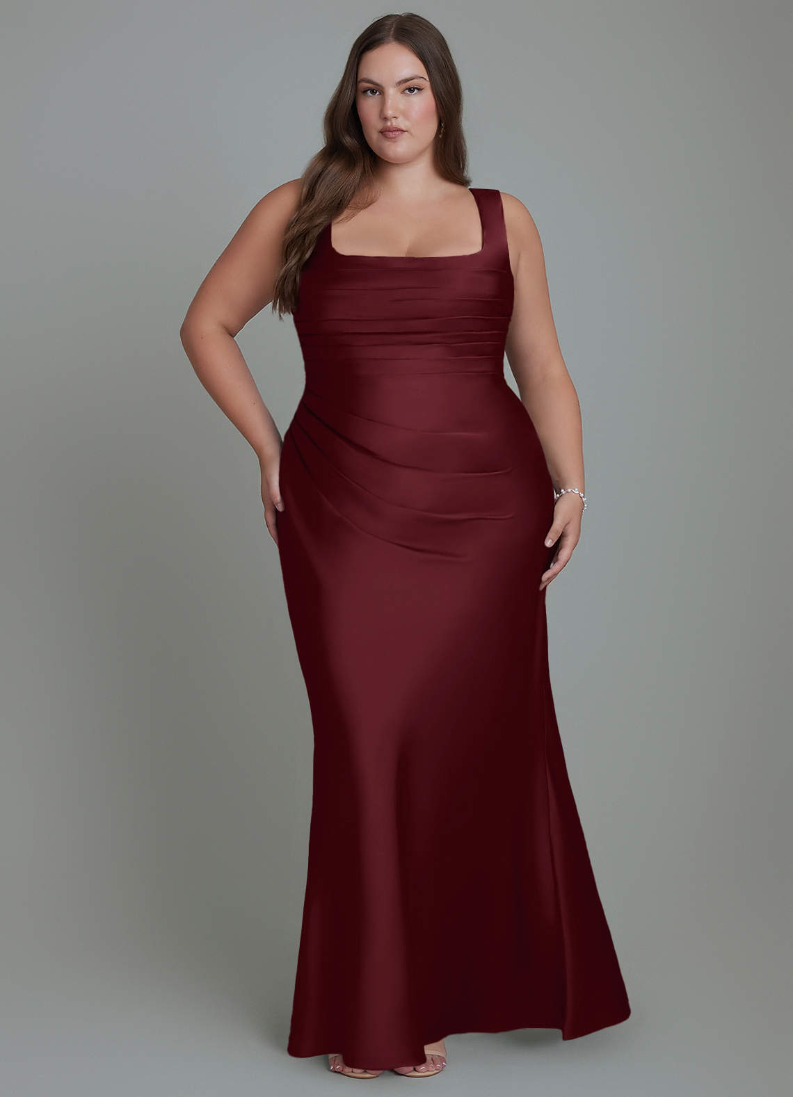 Azazie Agustina Bridesmaid Dresses Cabernet Mermaid Corset Stretch Satin Dress image6