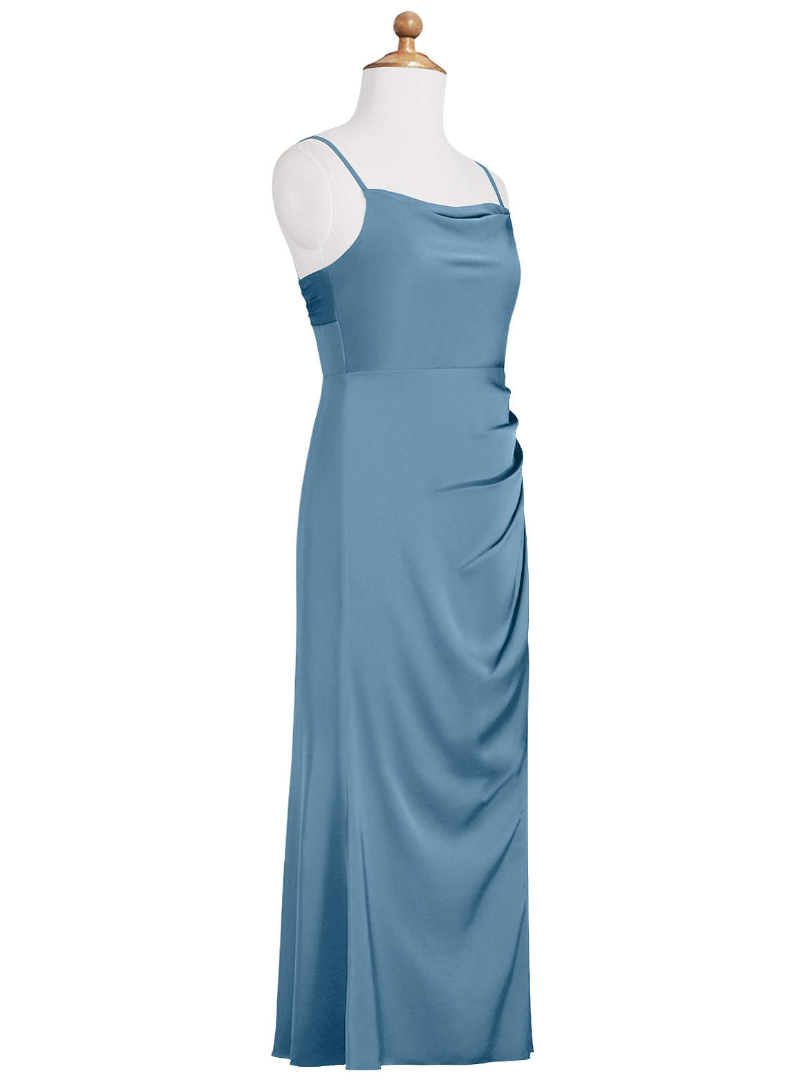 Azazie Leonis Junior Steel Blue A-Line Pleated Stretch Satin Dress image7