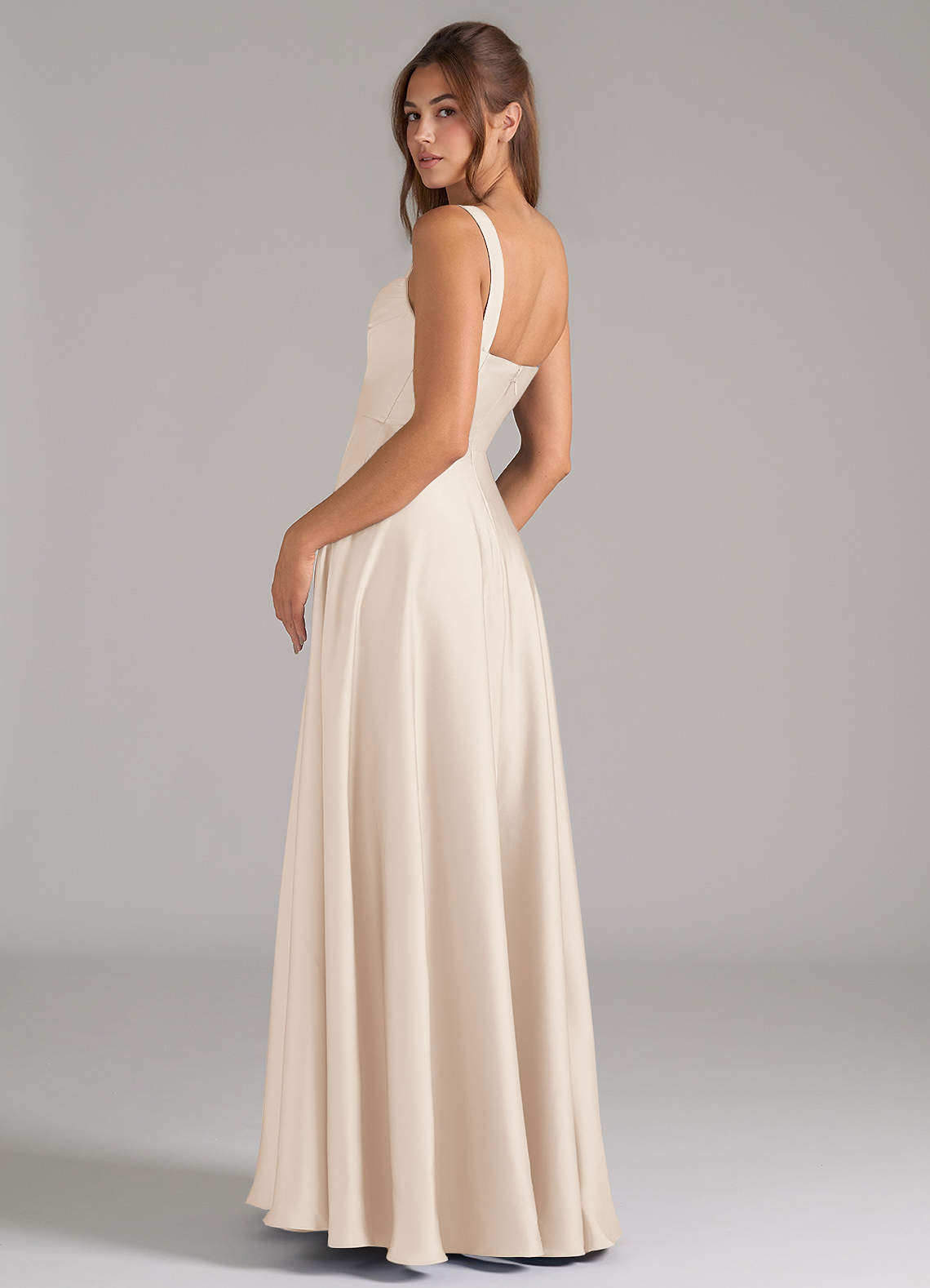 Azazie Shaude Brautjungfernkleider A-Linie Plissee Stretch-Satin Kleid Alabaster Weiß image6