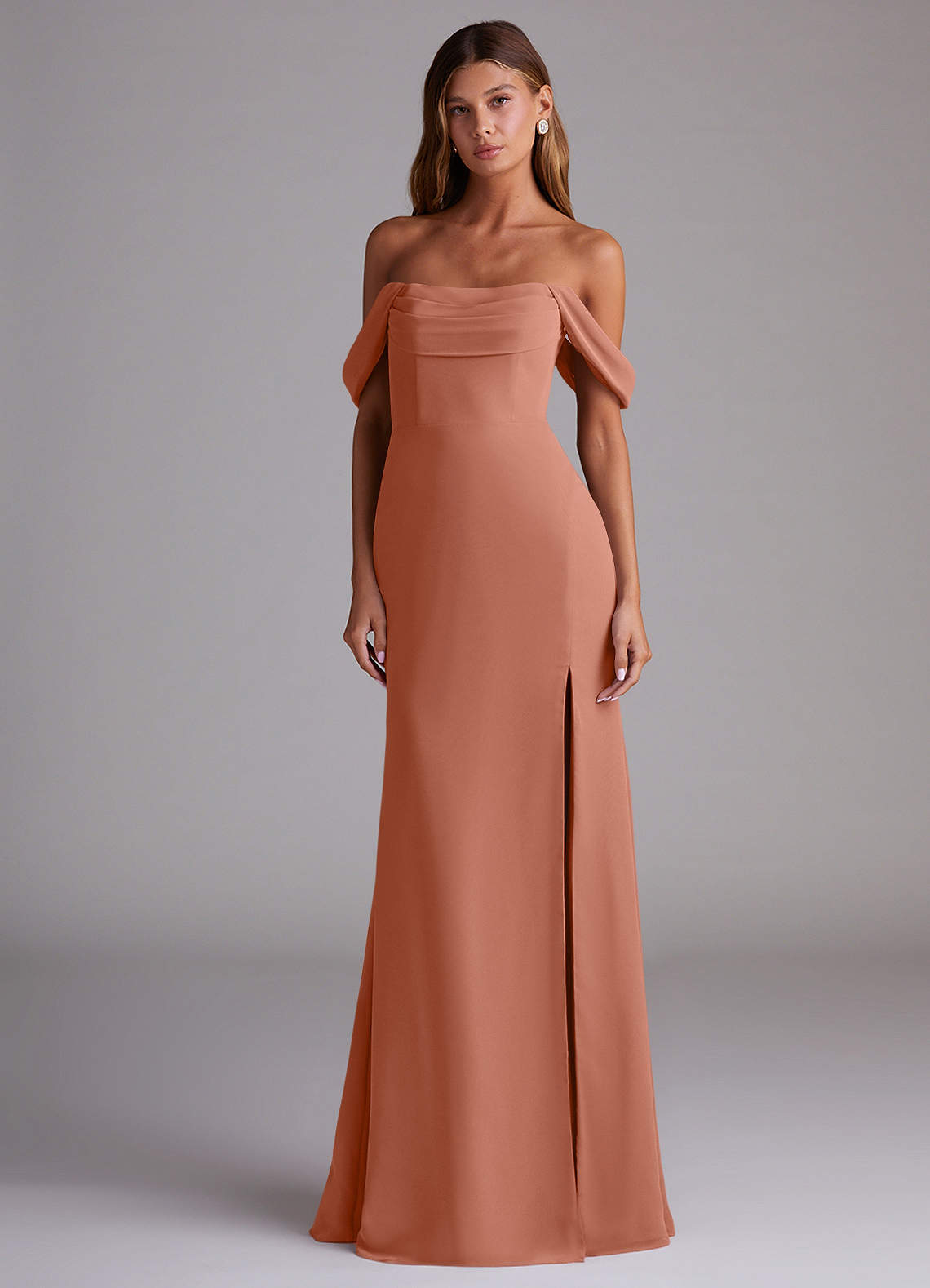 Azazie Saige Bridesmaid Dresses MAI TAI A-Line Off the Shoulder Chiffon Convertible Dress image2