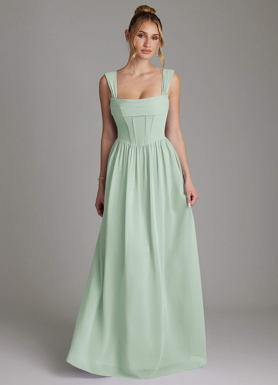 Azazie Caterina Essayer des robes à la maison Robe Trapèze en Mousseline de soie Corset Agave image3