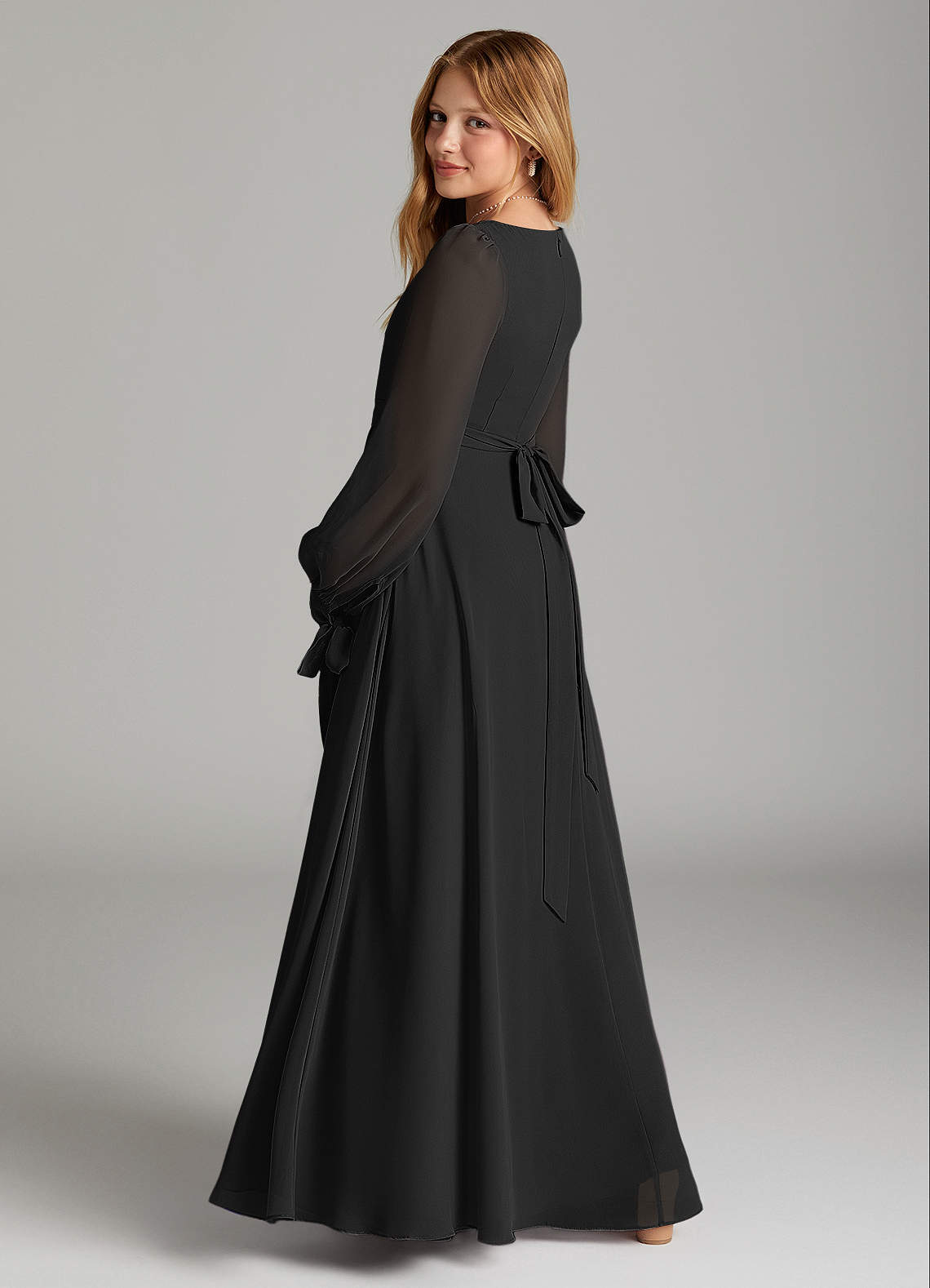 Azazie Leonia Junior Black A-Line with Pockets Chiffon Dress image1