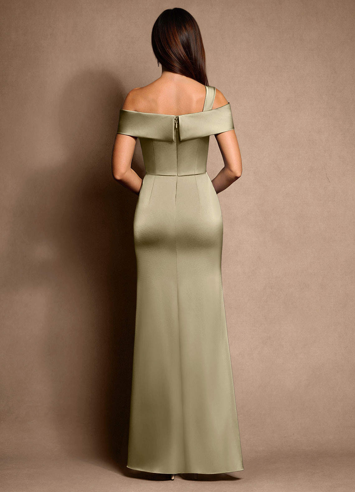 Azazie Altonia vestidos de madre de la novia Vestido de Musgo Verde de Satén Elástico de Sirena con Vestidos sin tirantes image2