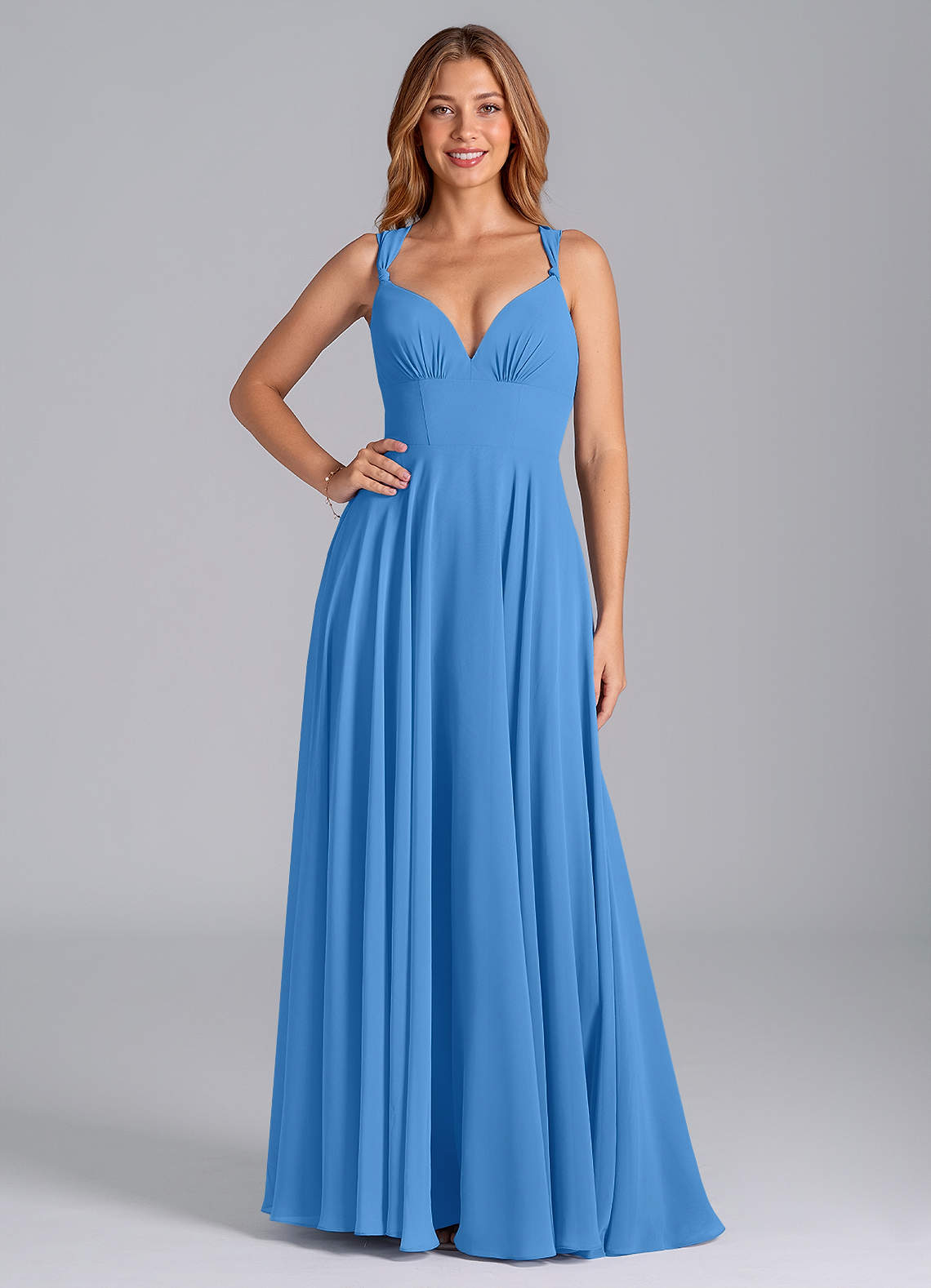 Azazie Darana Jurken voor bruidsmeisjes Jurk van Chiffon met A-Lijn Korset Blauwe Gaai image1