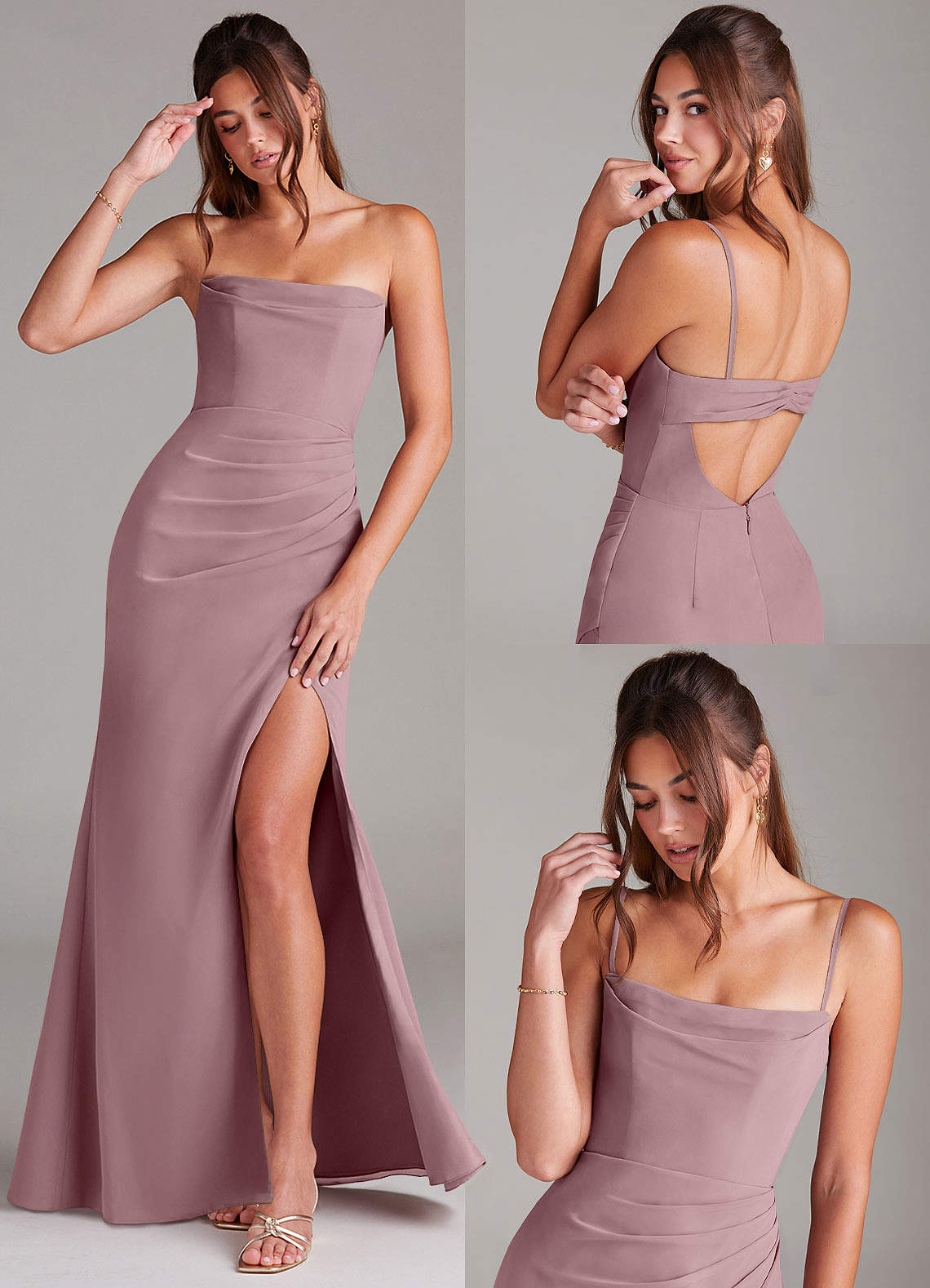 Azazie Leonis Bridesmaid Dresses Dusty Rose Sheath Strapless Chiffon Convertible Dress image8