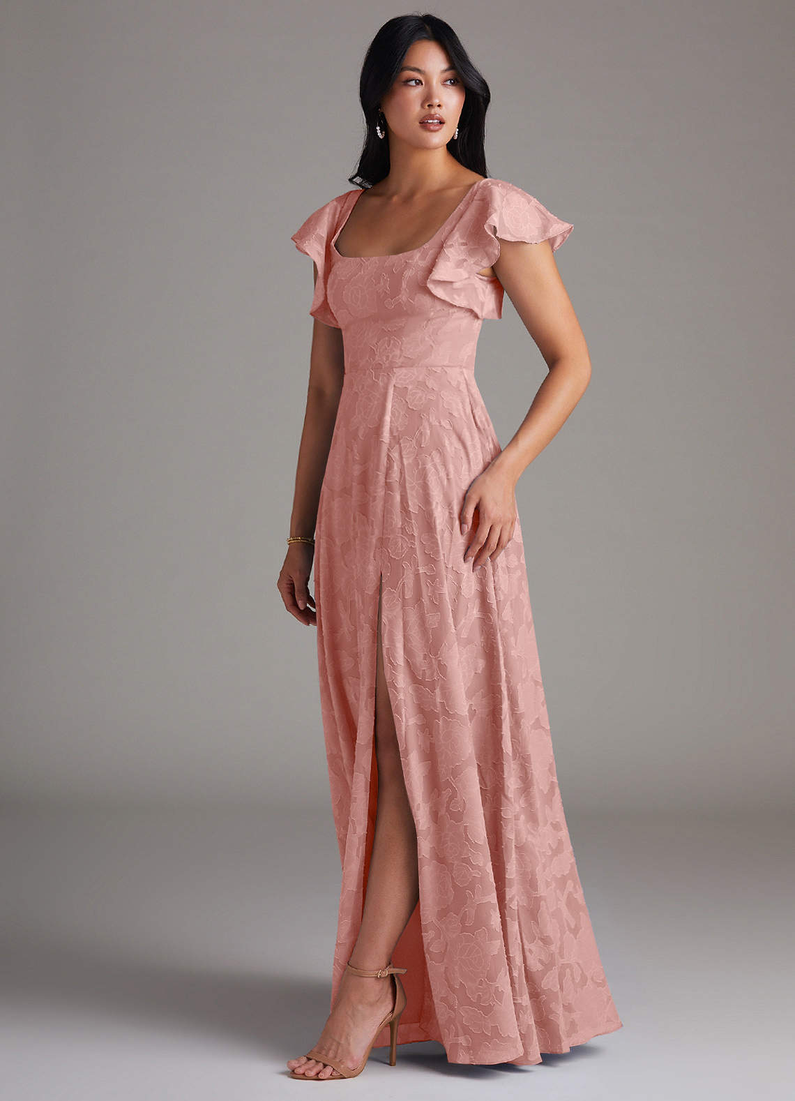 Azazie Bondi Vestidos de madrinha de casamento Vestido Roseta de Esgotamento Floral de Linha A com Racha Lateral image1