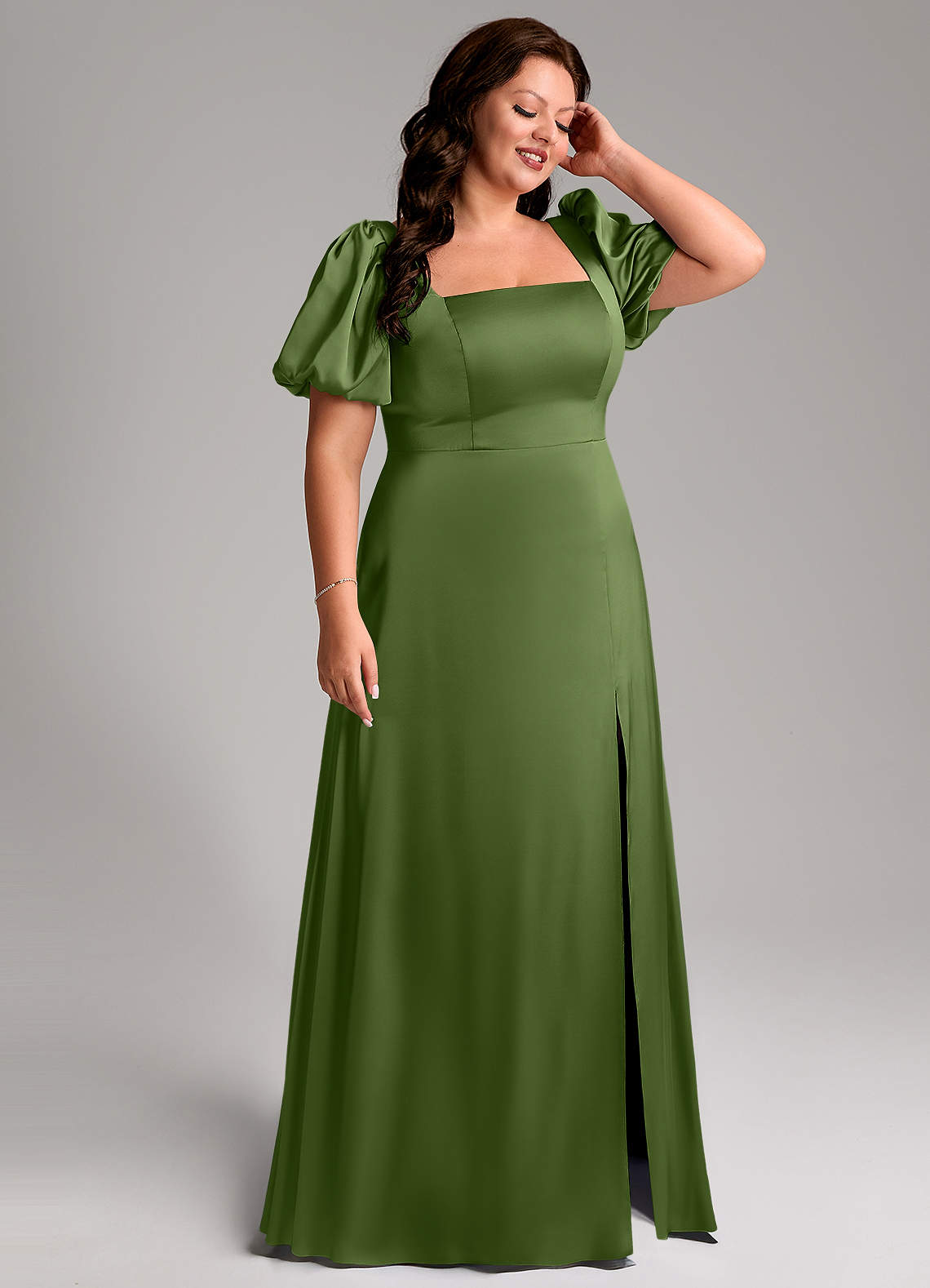 Azazie Fyona Vestidos de damas de honor Vestido de Enebro de Satén Elástico de Corte en A con Plisado image5