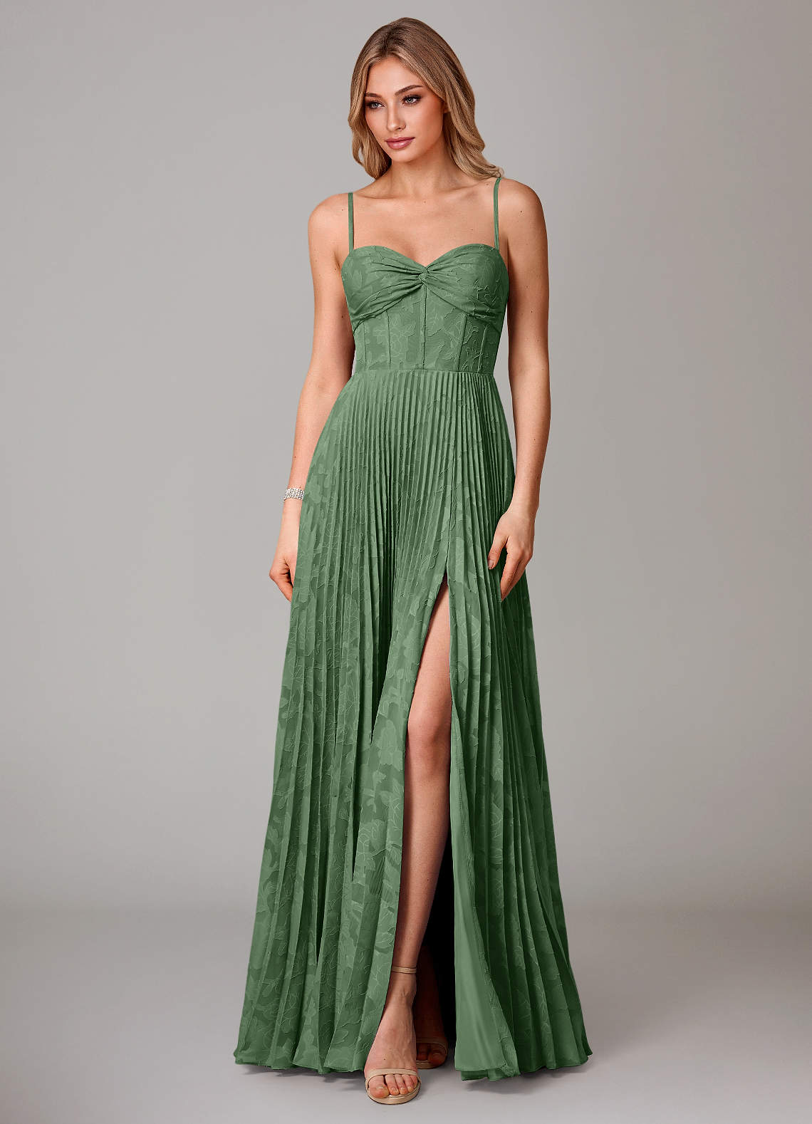 Azazie Akiko Eucalyptus Floral Burnout Bridesmaid Dresses | Azazie
