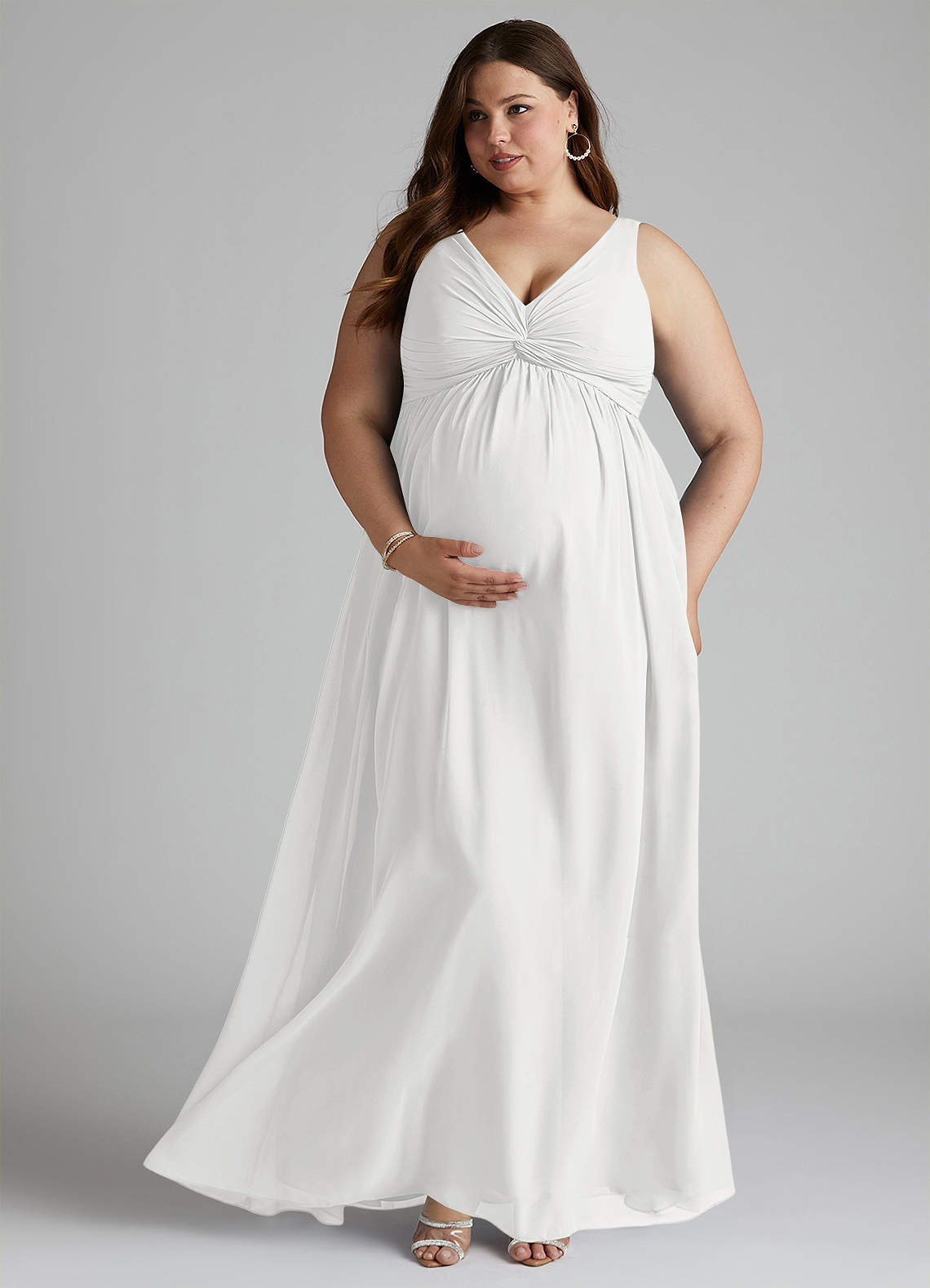 Azazie Yetta Maternity Bridesmaid Dresses A-Line V-Neck Gathered Chiffon Floor-Length Dress image1