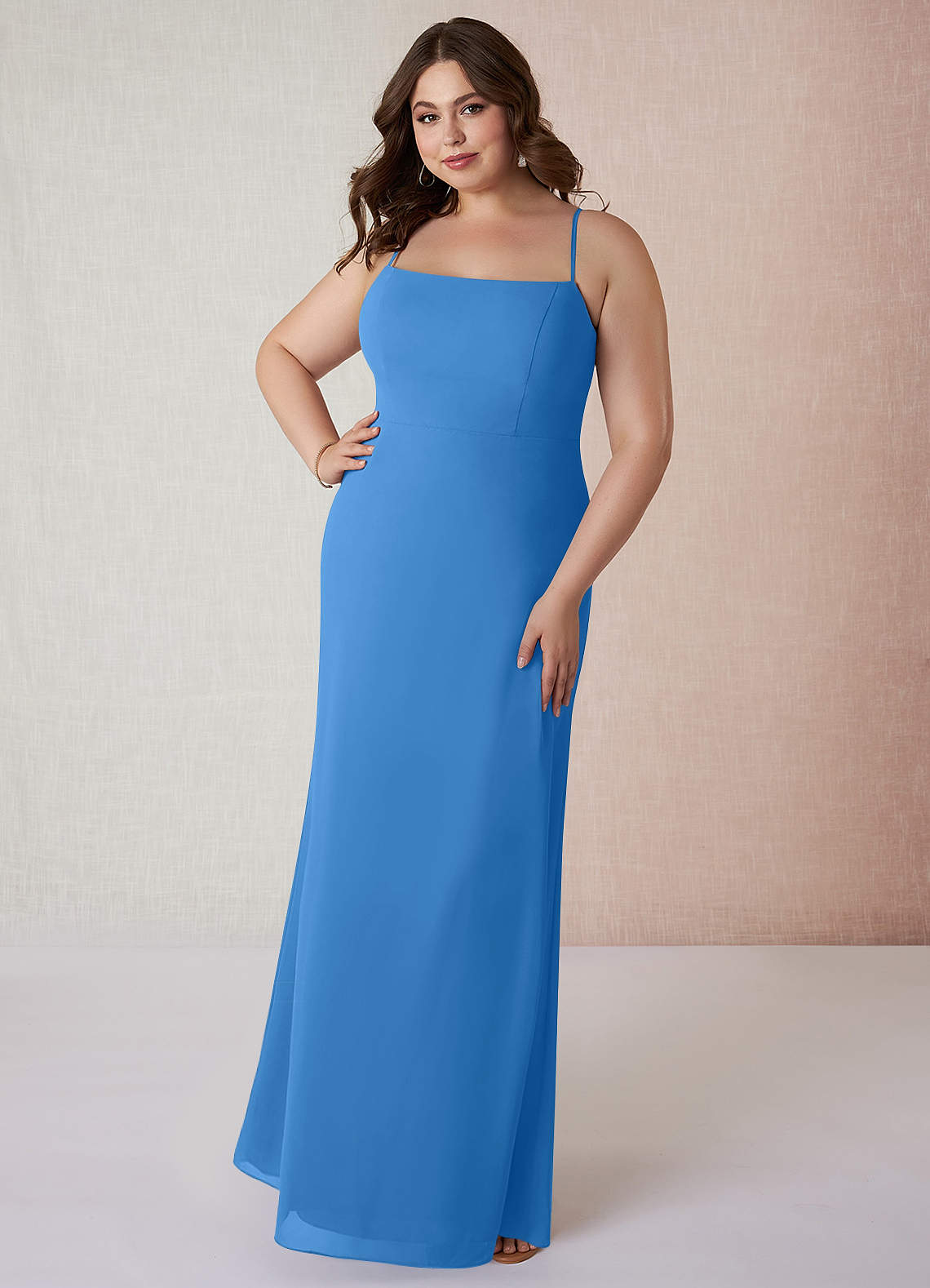 Azazie Tayla Bridesmaid Dresses Blue Jay Sheath Square Neckline Chiffon Dress image1