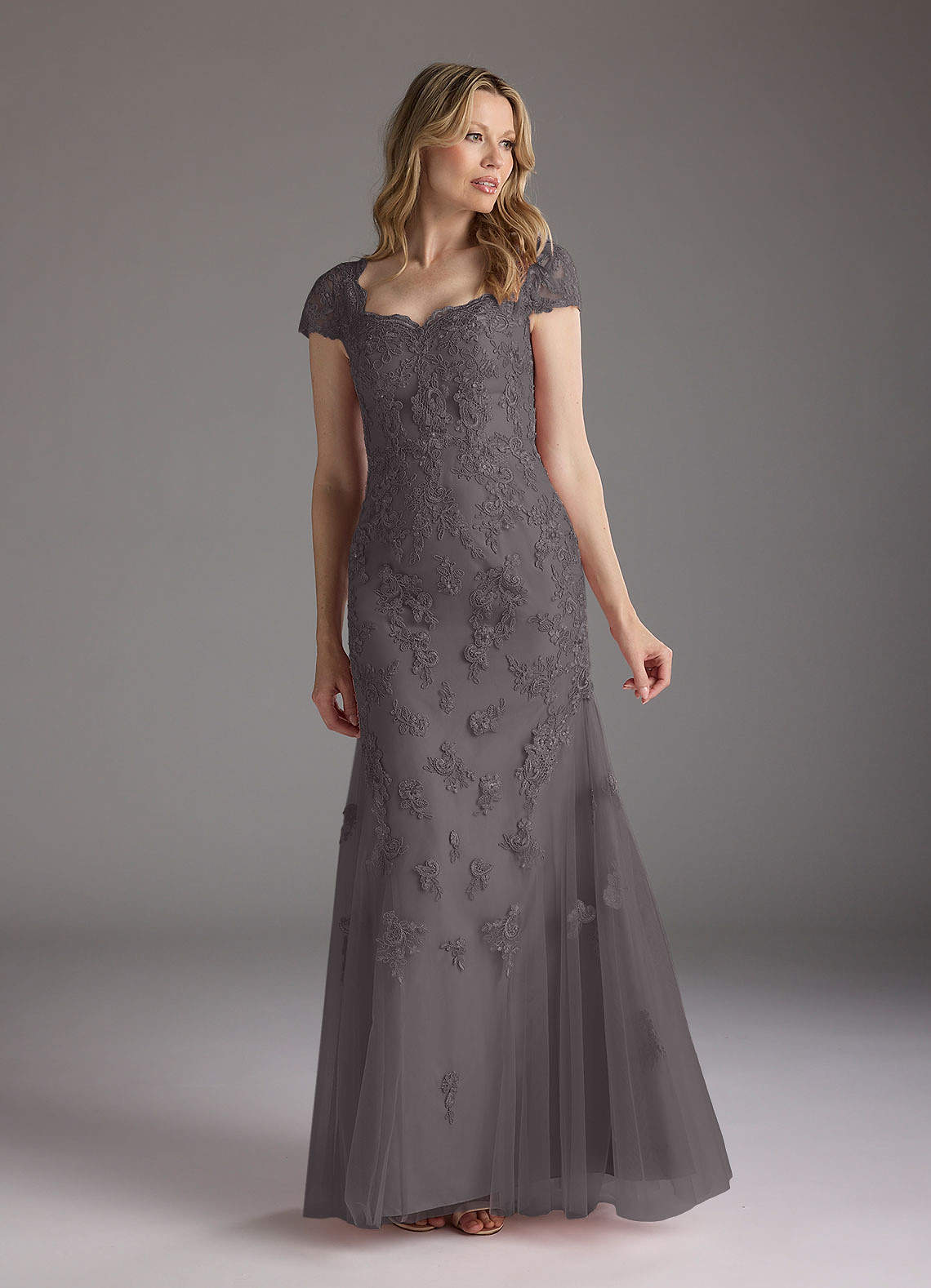 Azazie Marbella Mother of the Bride Dresses Steel Grey Mermaid Queen Anne Sequins Lace Dress image1