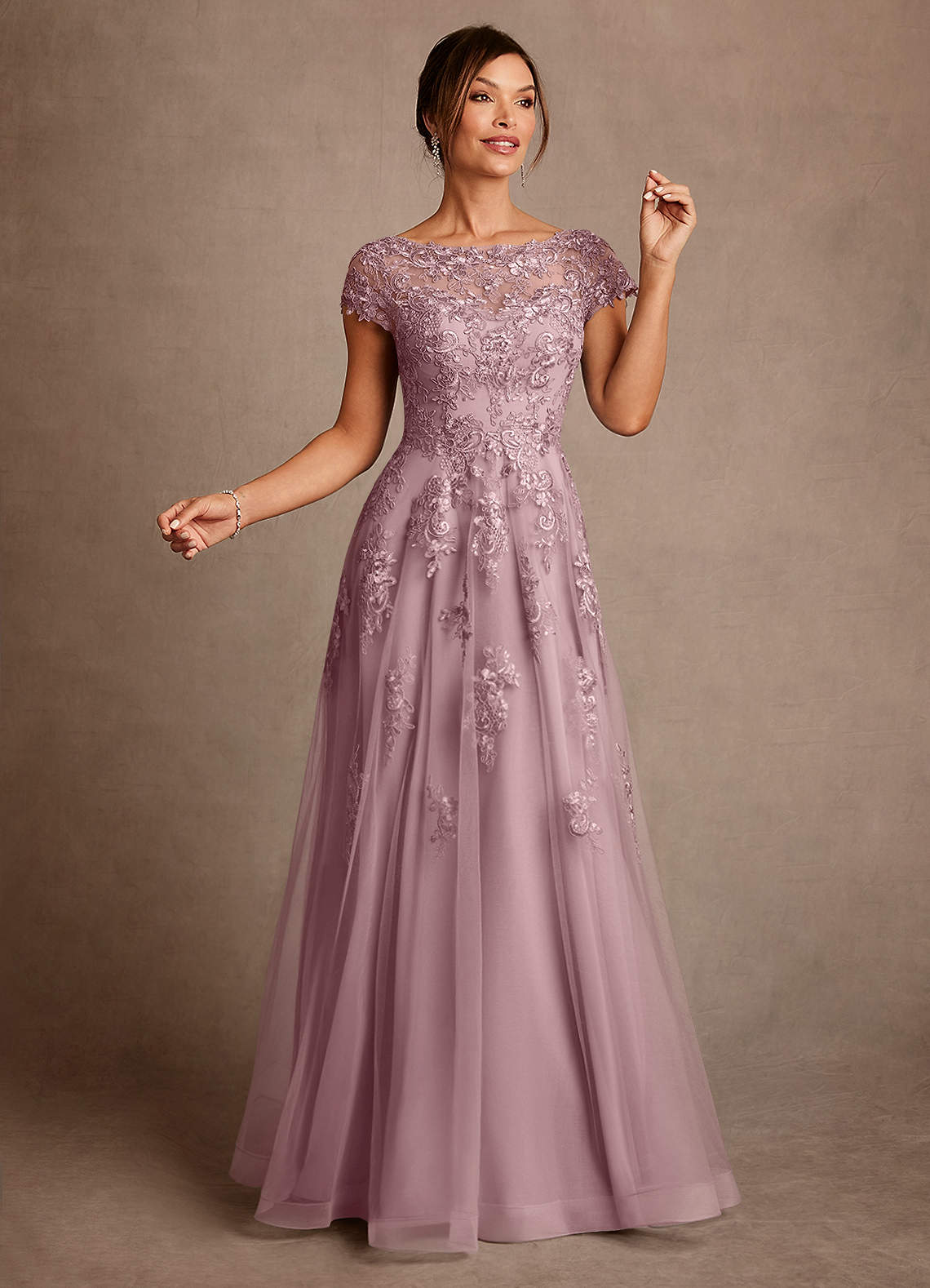 Azazie Jalinda vestidos de madre de la novia Vestido de Rosa Polvorienta de Gasa de Corte en A con Encaje image2
