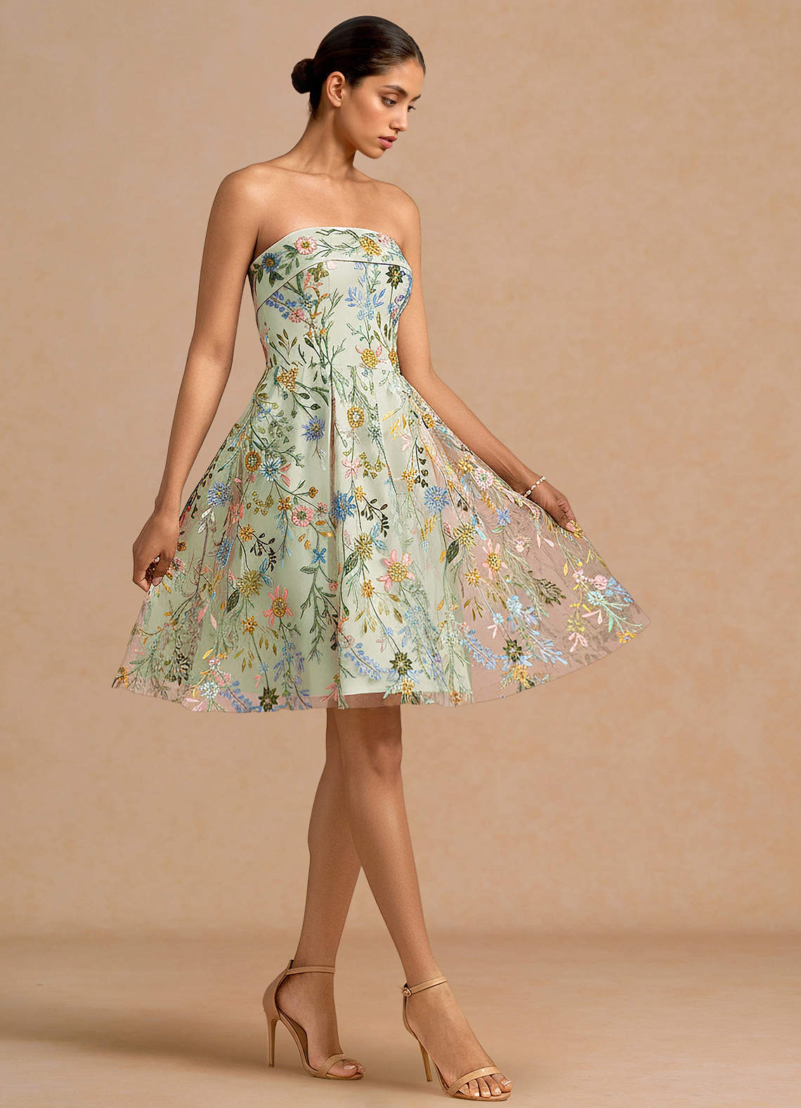 knee length dresses for ladies Short Shimmer Prom Dress with Puff Sleeves main image 0
