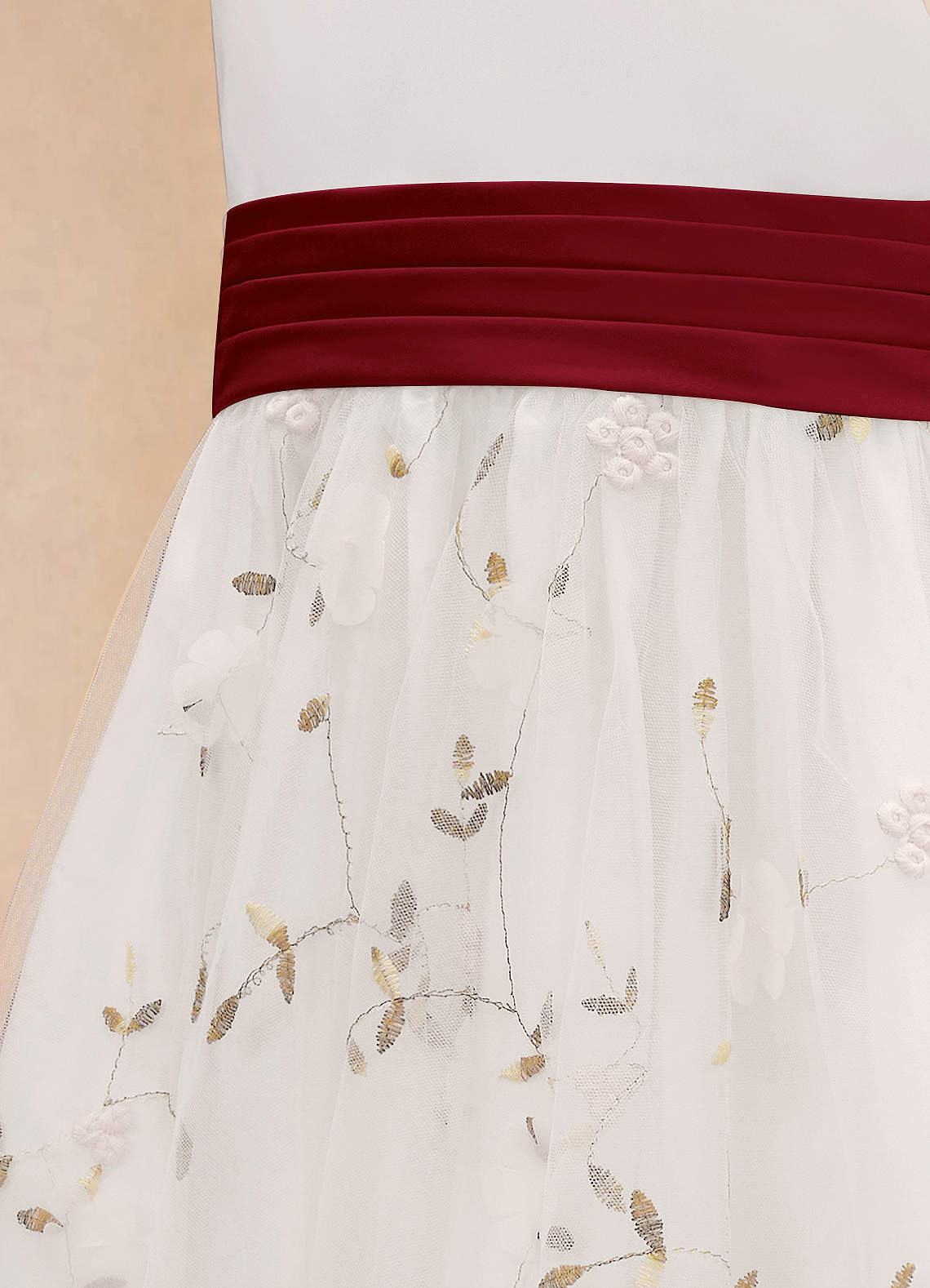 Azazie Pollie Flower Girl Dresses Ivory Burgundy A-Line Bow Tulle Dress image13