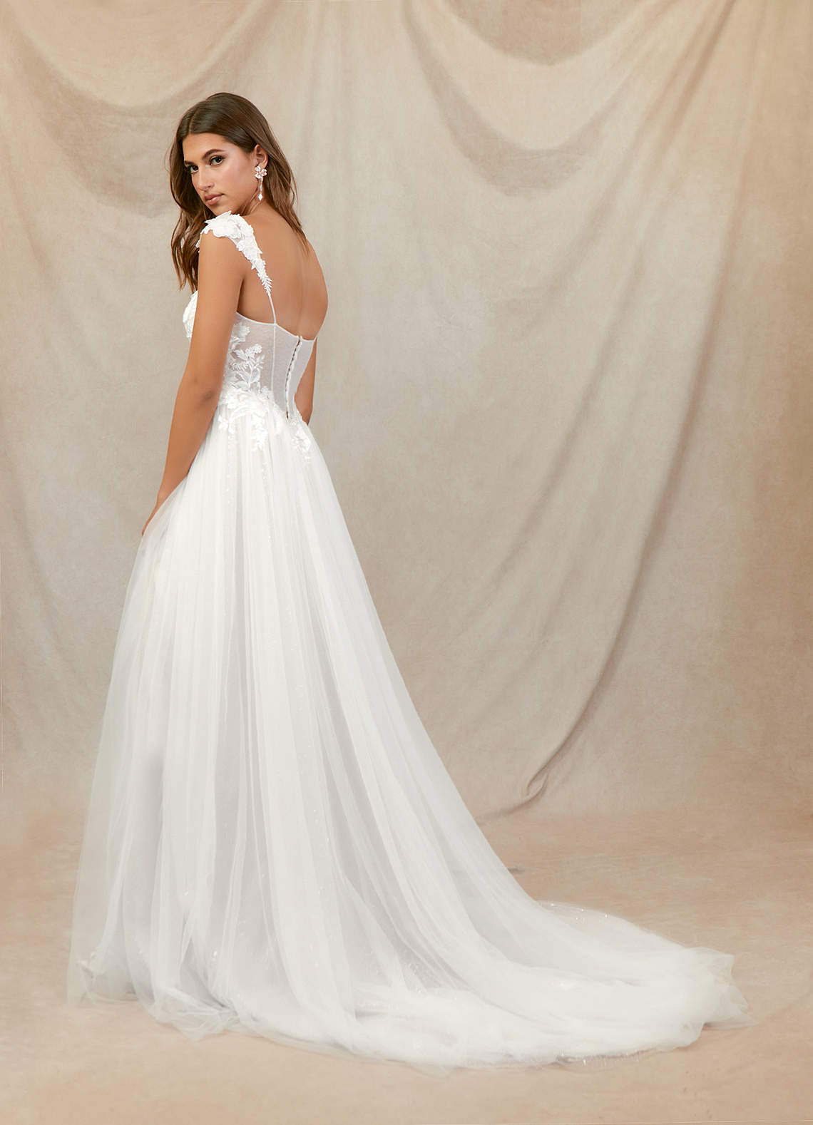 Azazie Katia Abiti da Sposa Abito A-Line in Tulle Pizzo Bianco Diamante image3