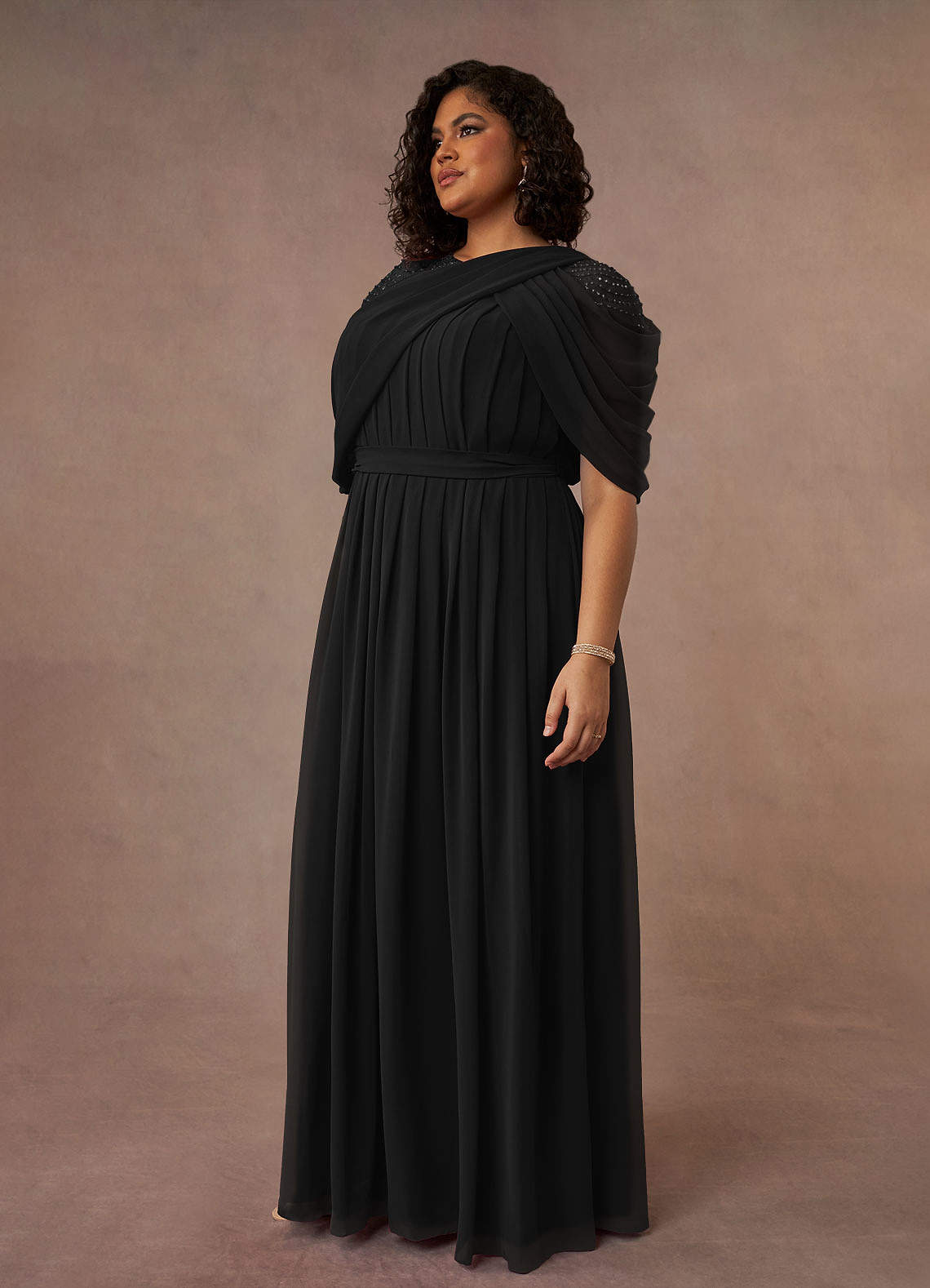 Azazie Olena Mother of the Bride Dresses Black A-Line Sequins Chiffon Dress image8