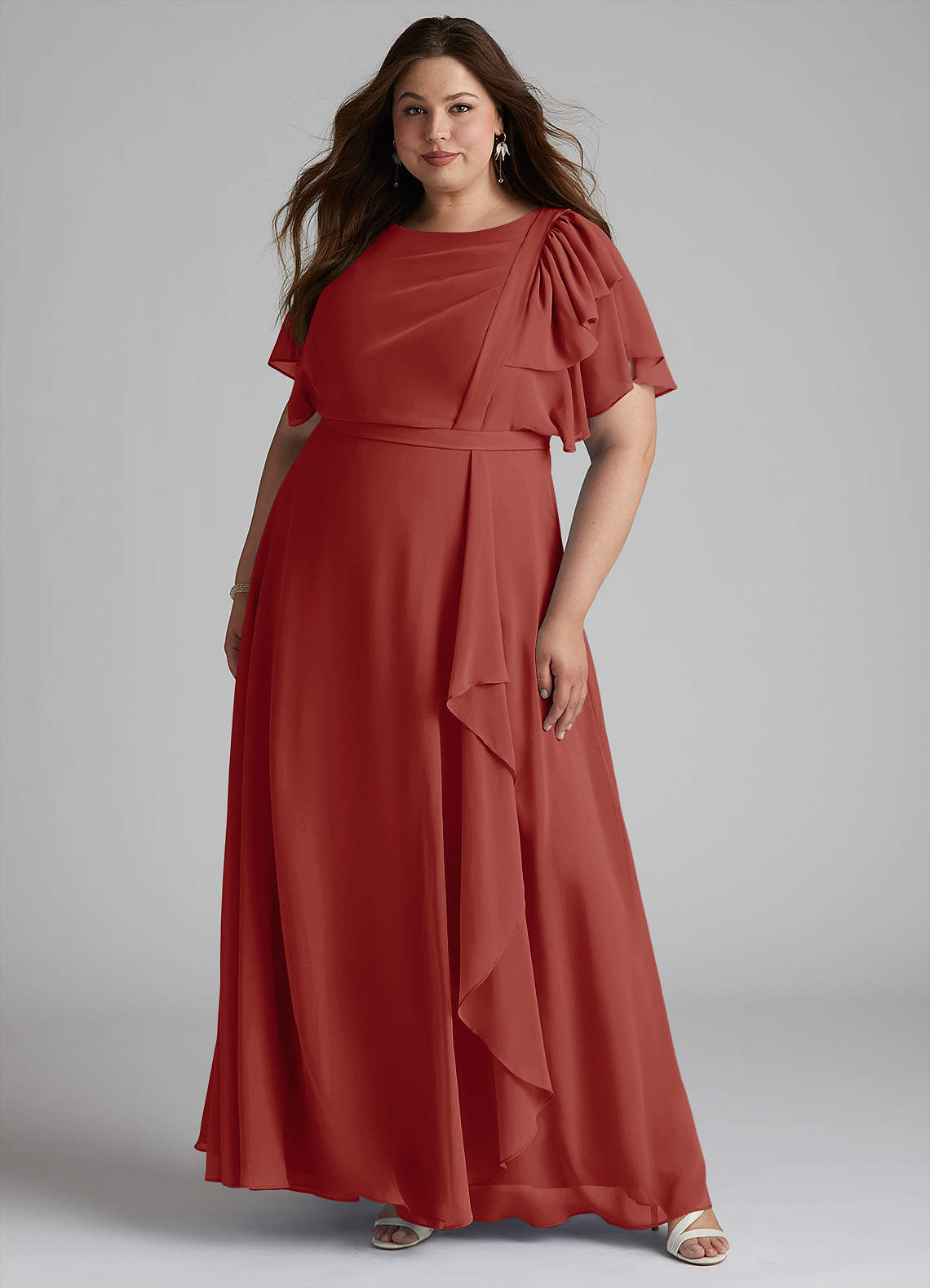 Azazie Aaliyah Modest Bridesmaid Dresses A-Line Scoop Pleated Chiffon Floor-Length Dress image1