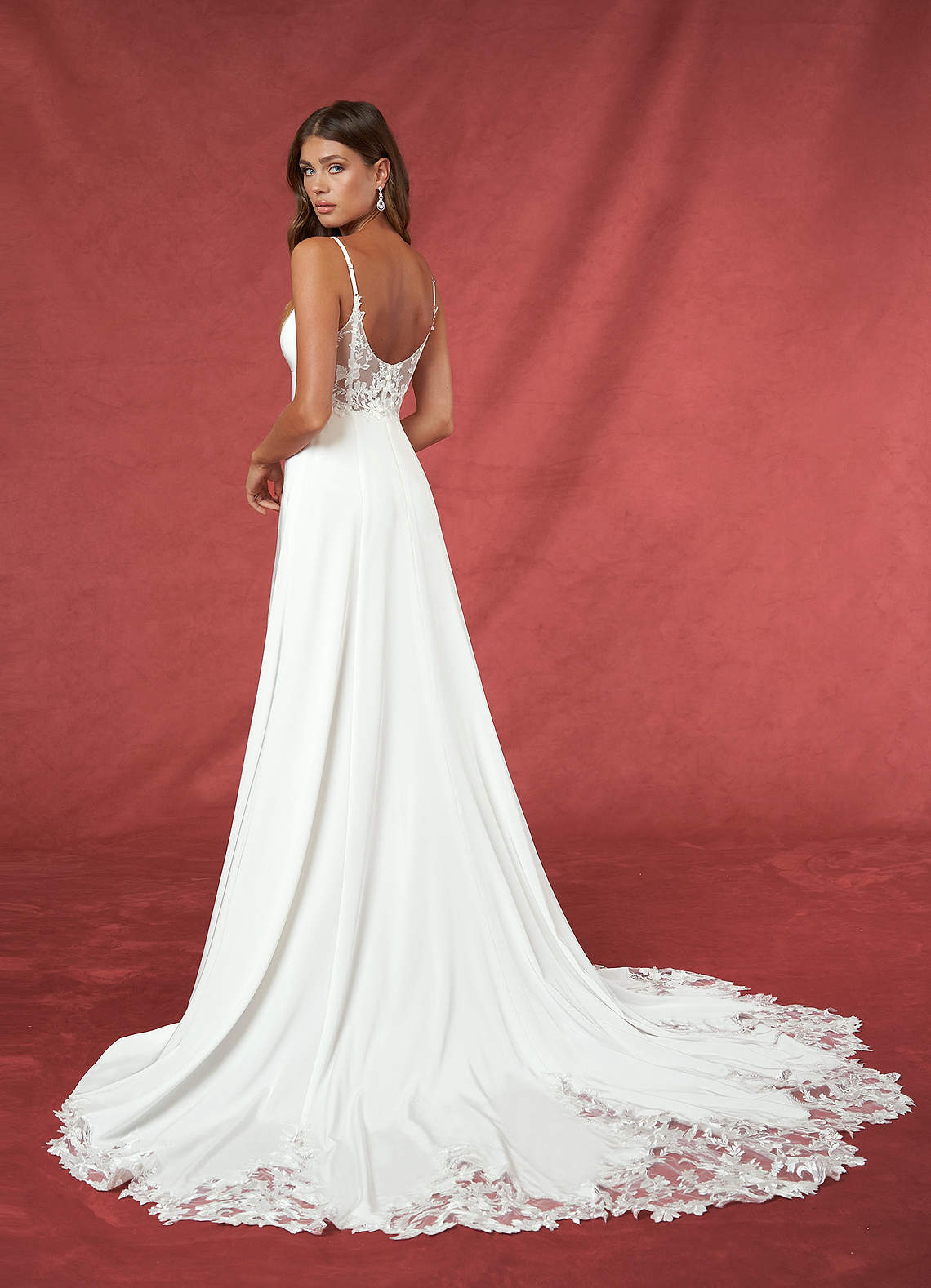 Azazie Jacinto Wedding Dresses A-Line Sequins Crepe Back Satin Cathedral Train Dress image1