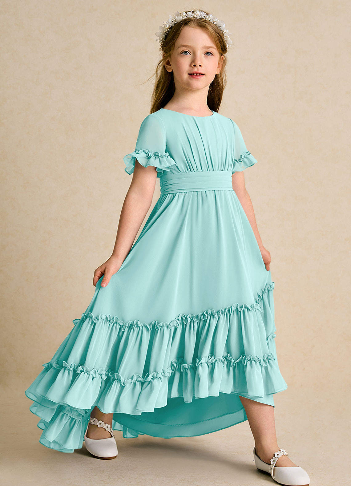 パーティードレス Caia Crystal Blue Chiffon Pleated Dress 3c026334d3332310c4c2d76f6f39f3