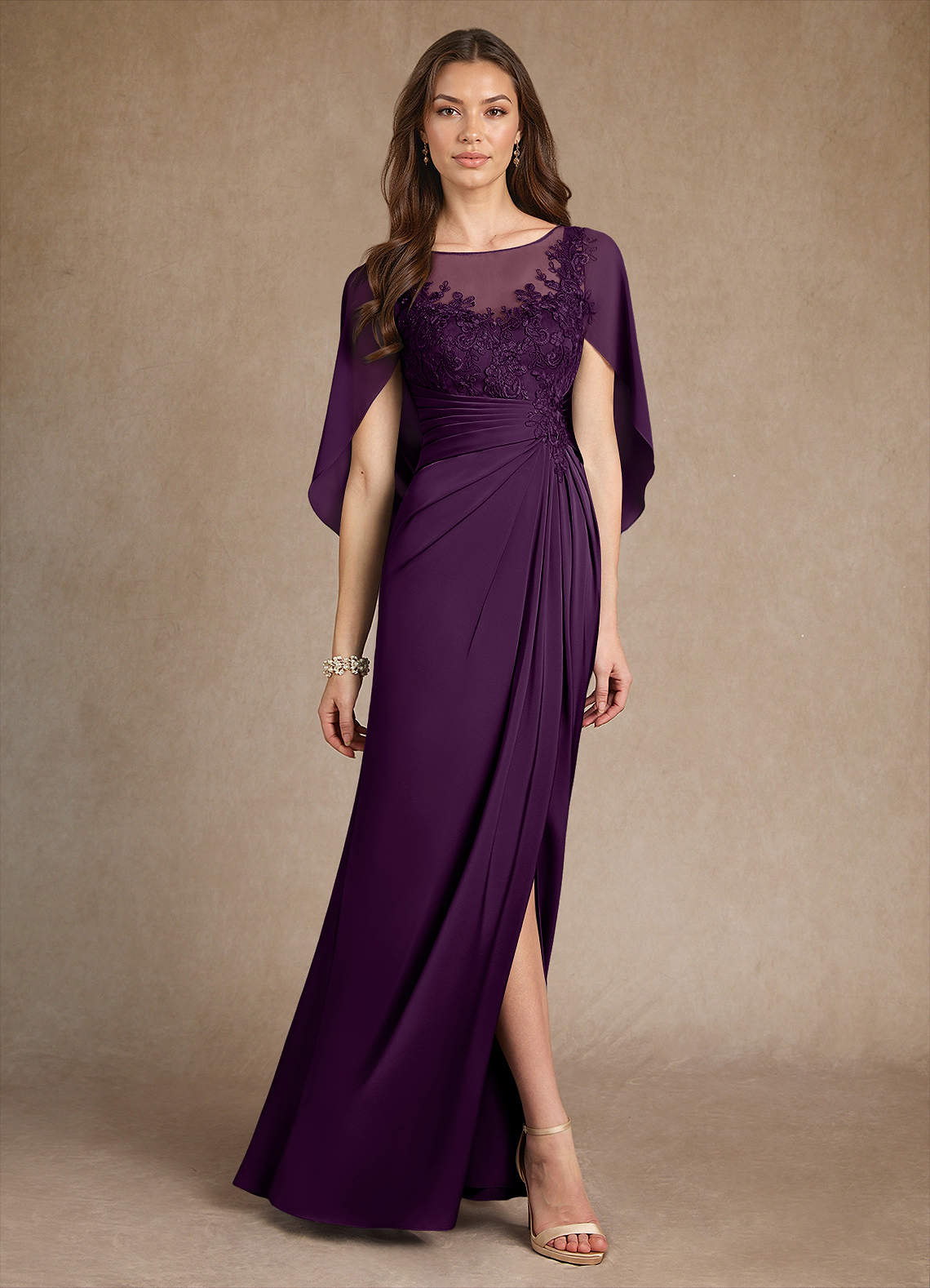 Azazie Hera Mother of the Bride Dresses Grape A-Line Lace Stretch Satin Dress image3
