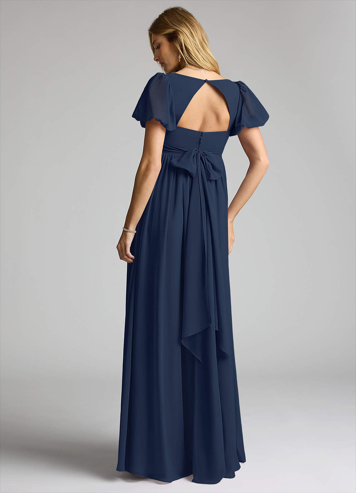 Azazie Madisynn At-home Try On Dresses Bow Chiffon Floor-Length Dress image1