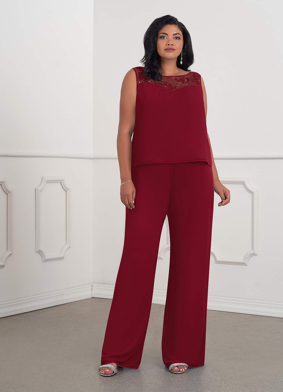 Azazie Maura Mother of the Bride Dresses Burgundy Jumpsuit/Pantsuit Sequins Chiffon Dress image8