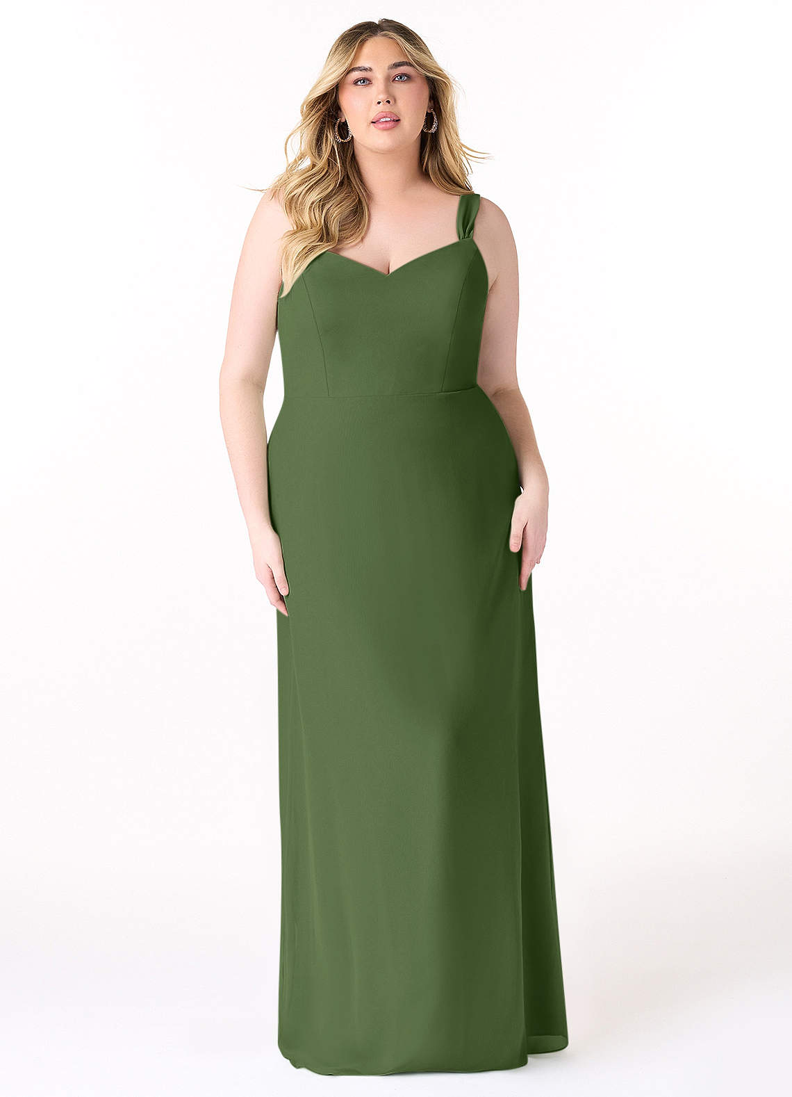 Azazie Plus Size Sheath V-Neck Floor-Length Chiffon Bridesmaid Dresses - Olive
