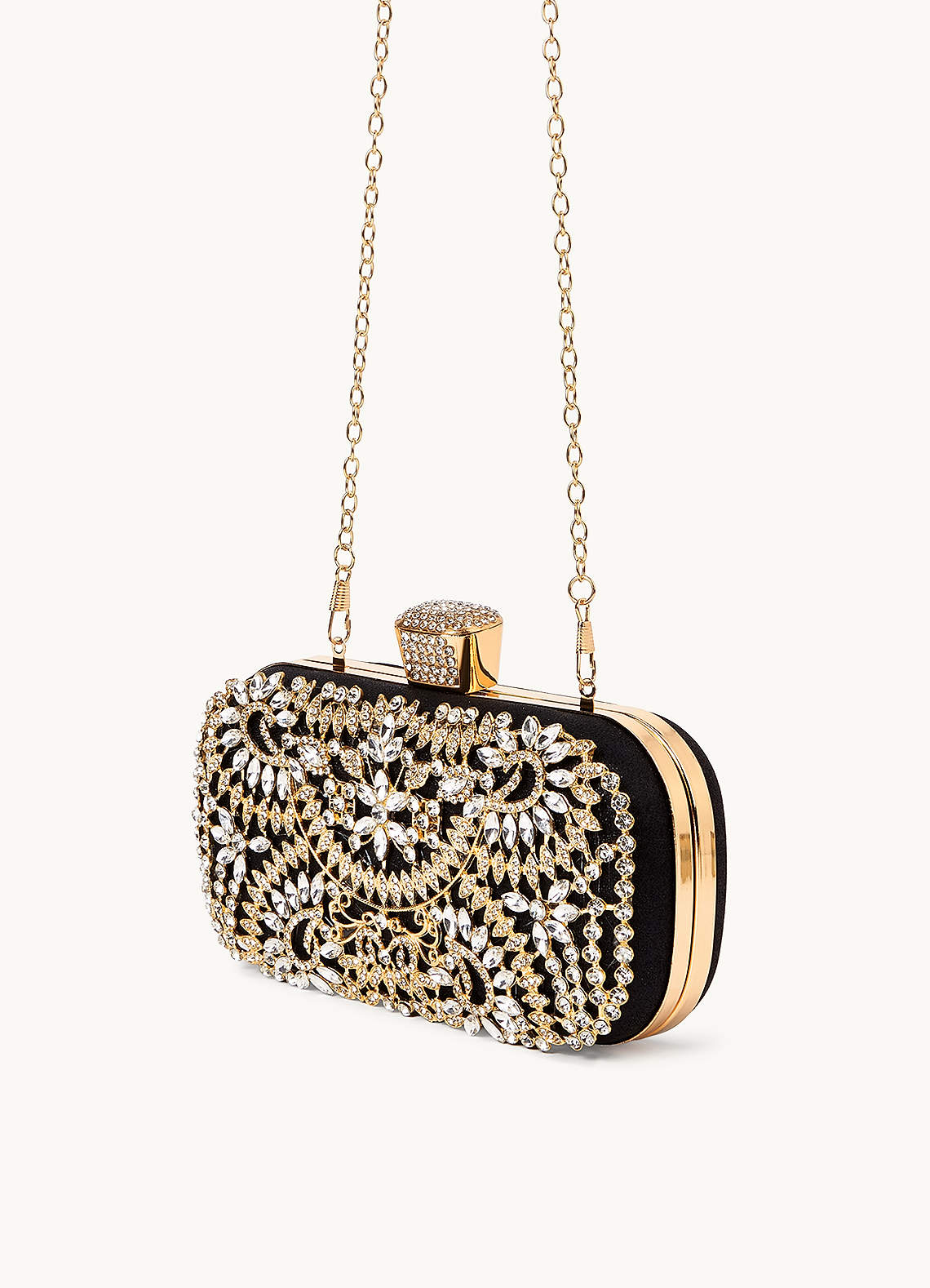 front Crystal And Rhinestone Embellished Clutch Bag