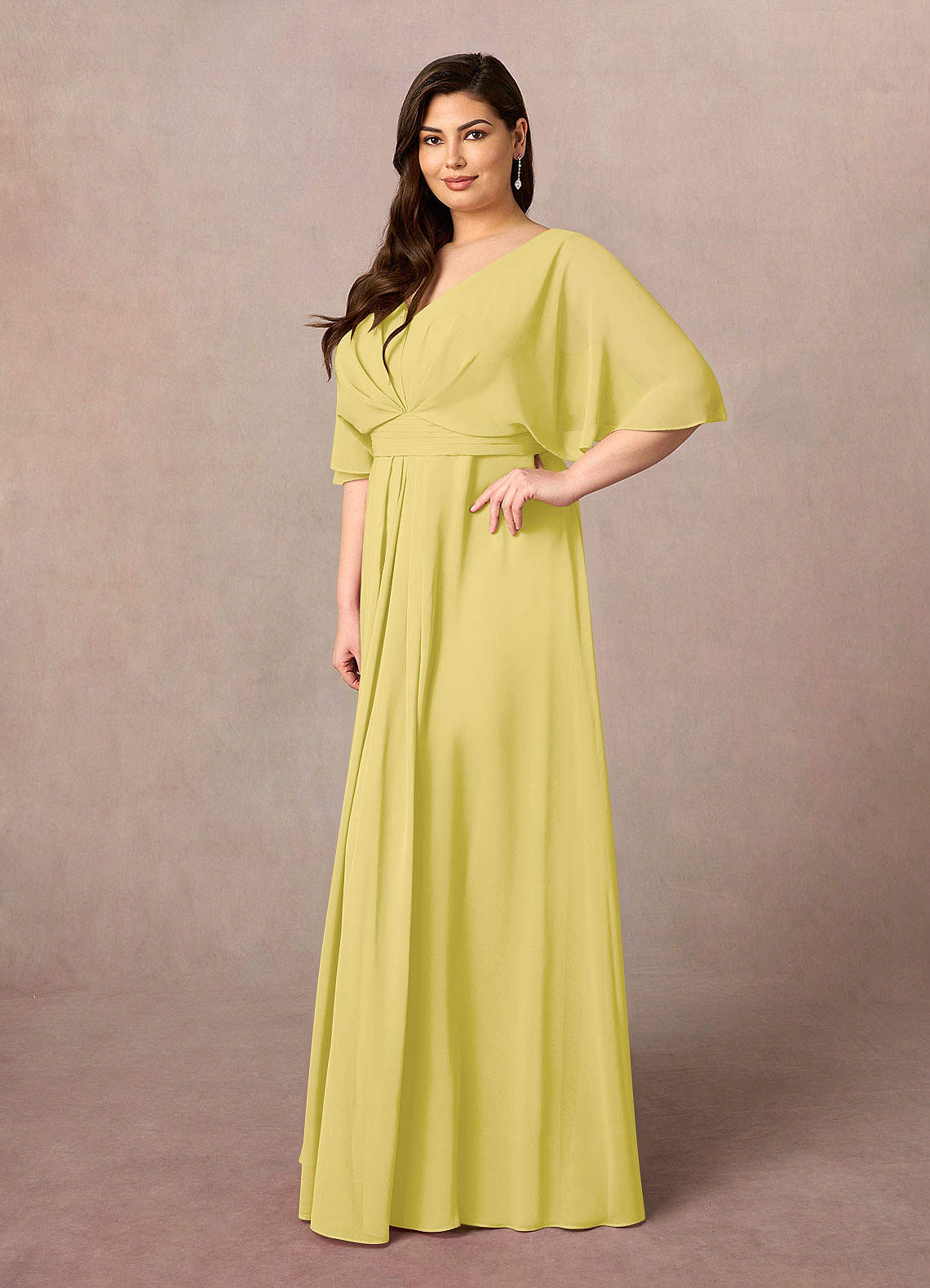 Azazie Oksana Mother of the Bride Dresses Canary A-Line V-Neck Pleated Chiffon Dress image2