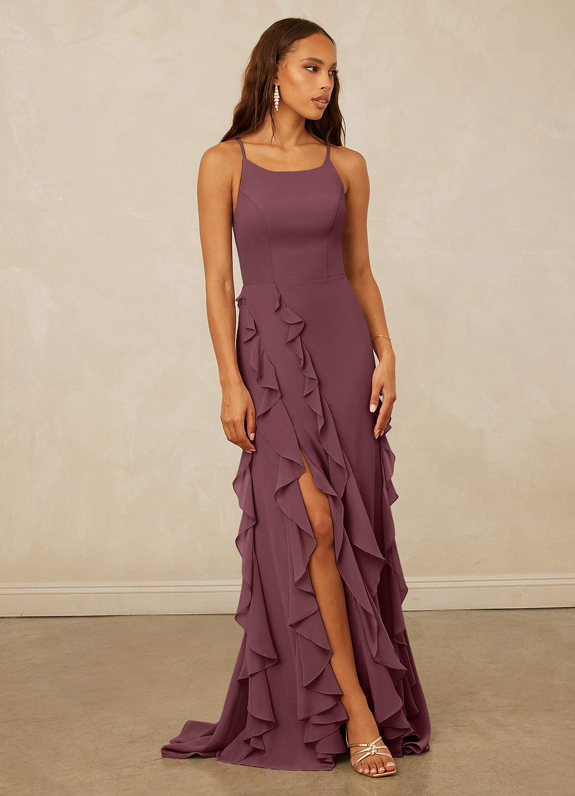 Christian Siriano Bridal for Azazie 1006 Bridesmaid Dresses Sangria Mermaid Ruched Chiffon Dress image1