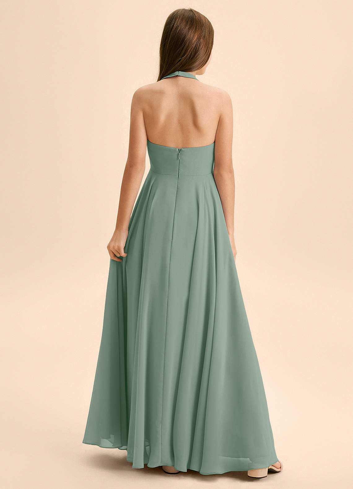 Azazie Kady Junior A-Linie Herzausschnitt Chiffon Kleid Silberner Salbei image1