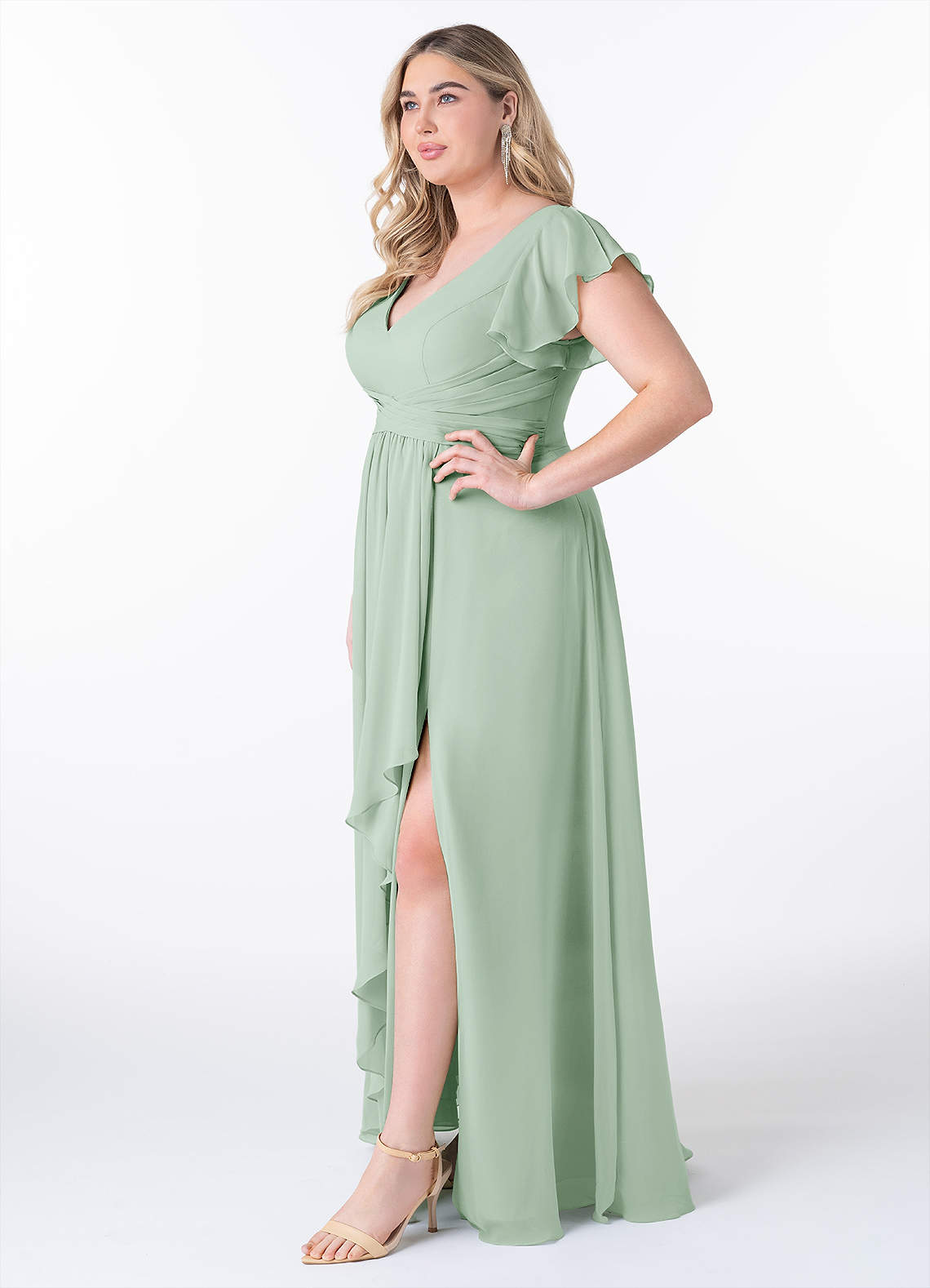 Azazie Omari Bridesmaid Dresses Agave A-Line Chiffon Dress image8