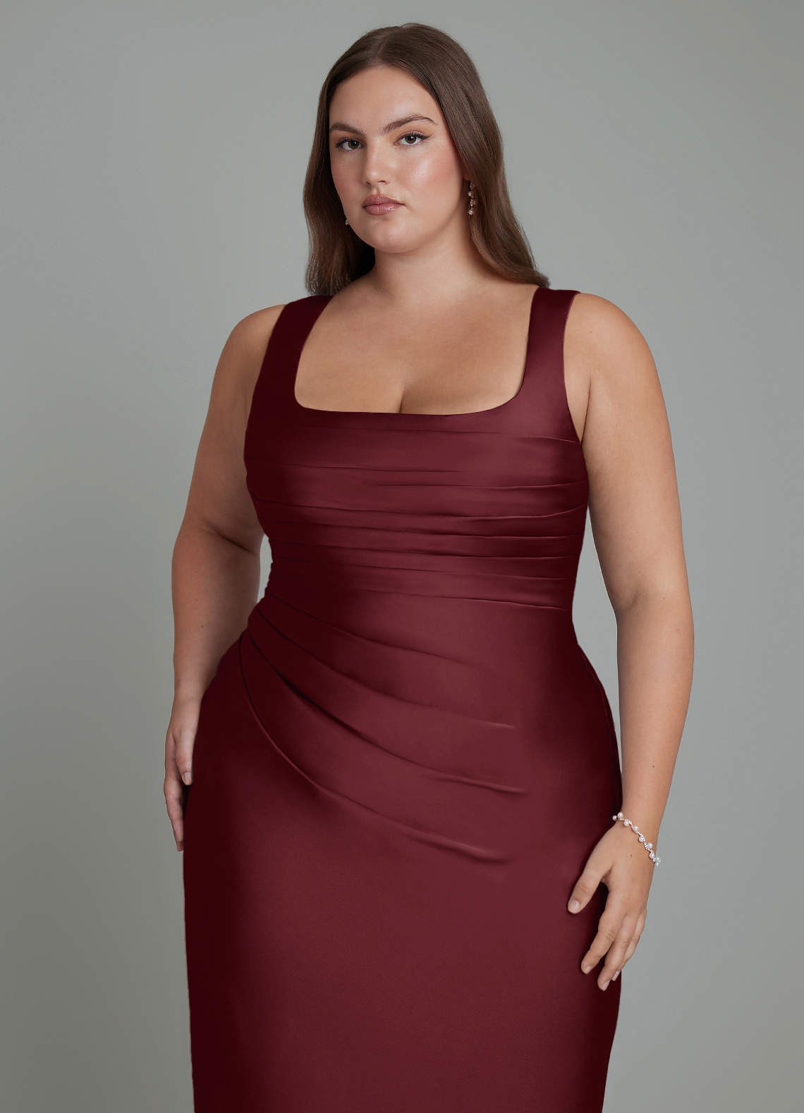 Azazie Agustina Bridesmaid Dresses Cabernet Mermaid Corset Stretch Satin Dress image11