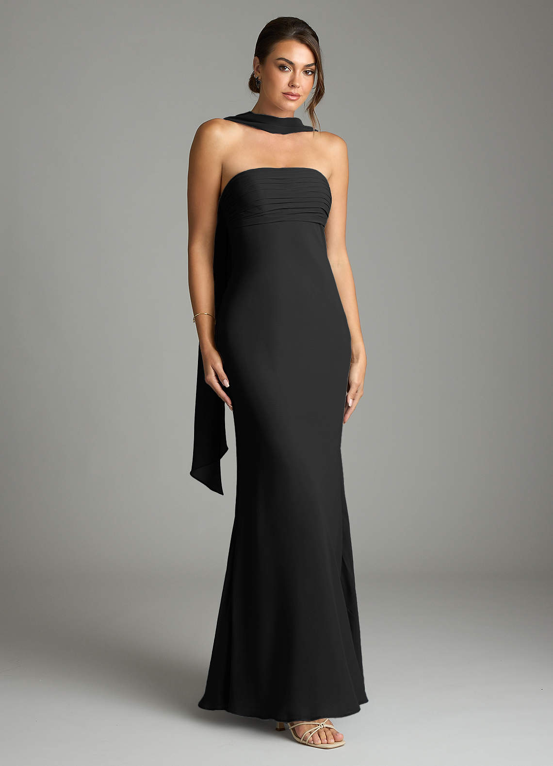 blue dress for baby girl A-Line Halter Floor Length Chiffon Black Bridesmaid Dress with Pleats US0 / As Picture