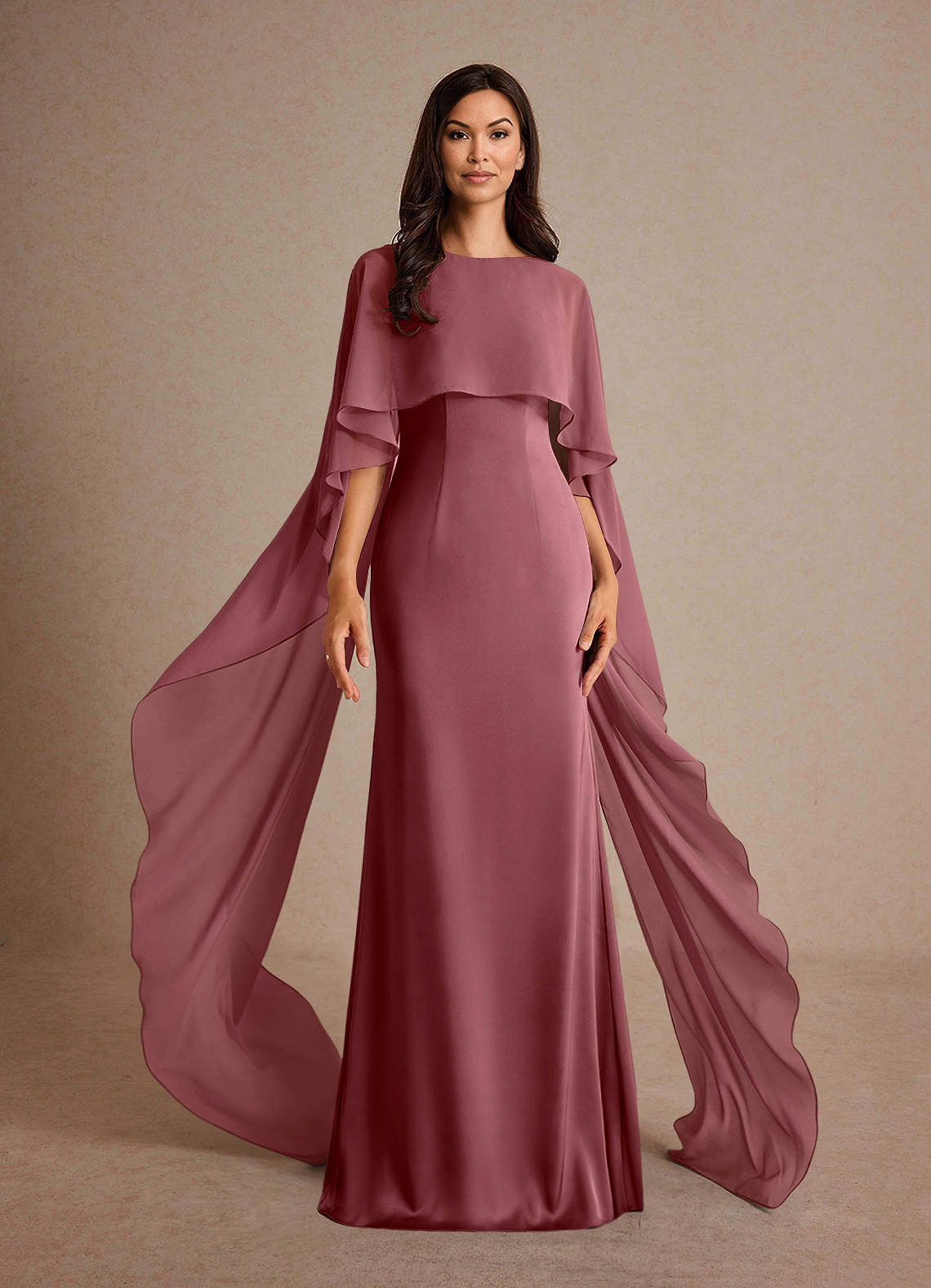 Azazie Milfred Mother of the Bride Dresses Desert Rose Sheath Boatneck Stretch Satin Dress image1
