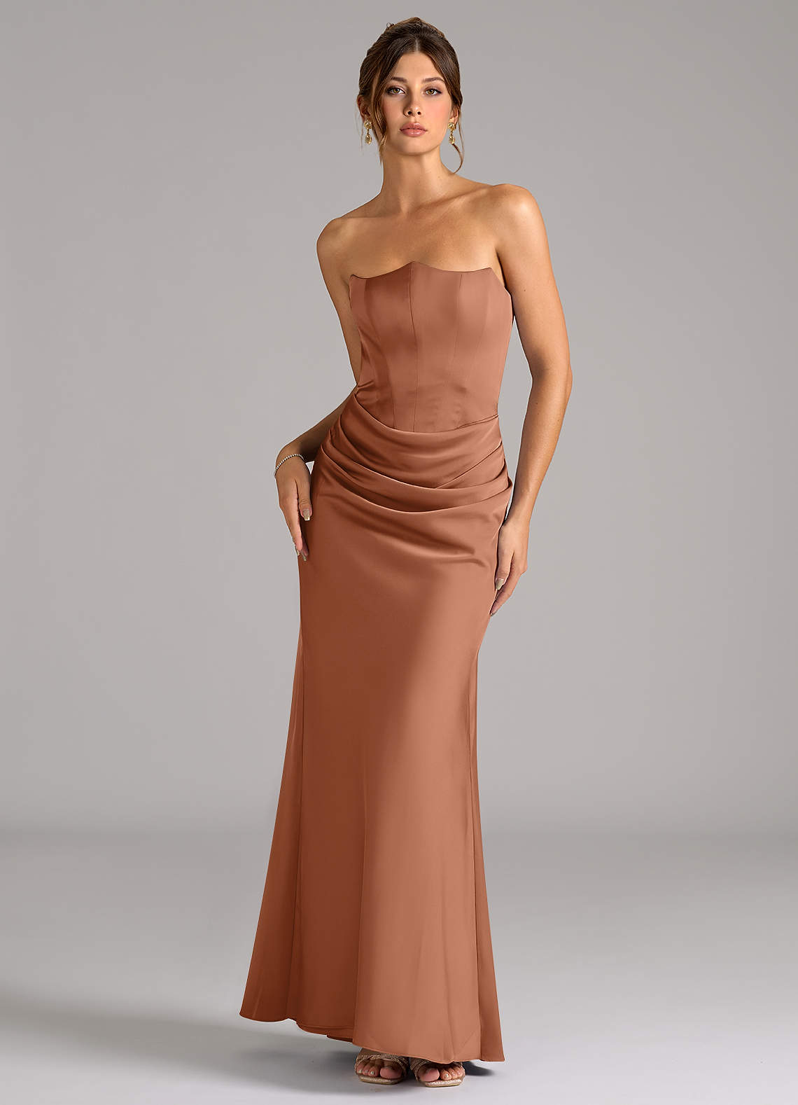 Azazie Debby Bridesmaid Dresses Bronzer Mermaid Strapless Stretch Satin Convertible Dress image1