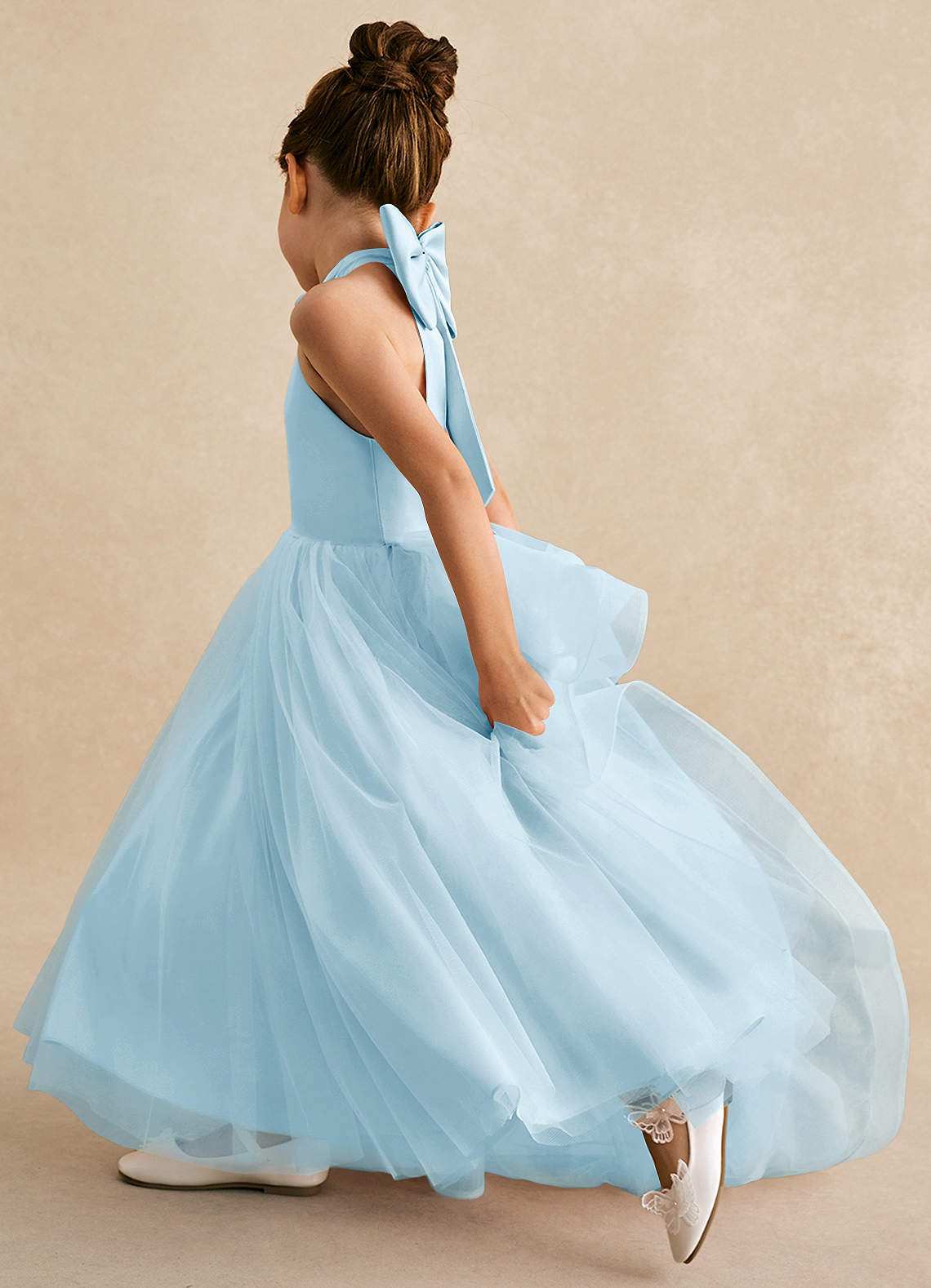 Azazie Bev vestidos de niña de las flores Vestido de Azul Cielo de Tul de Corte En A con Convertible image6