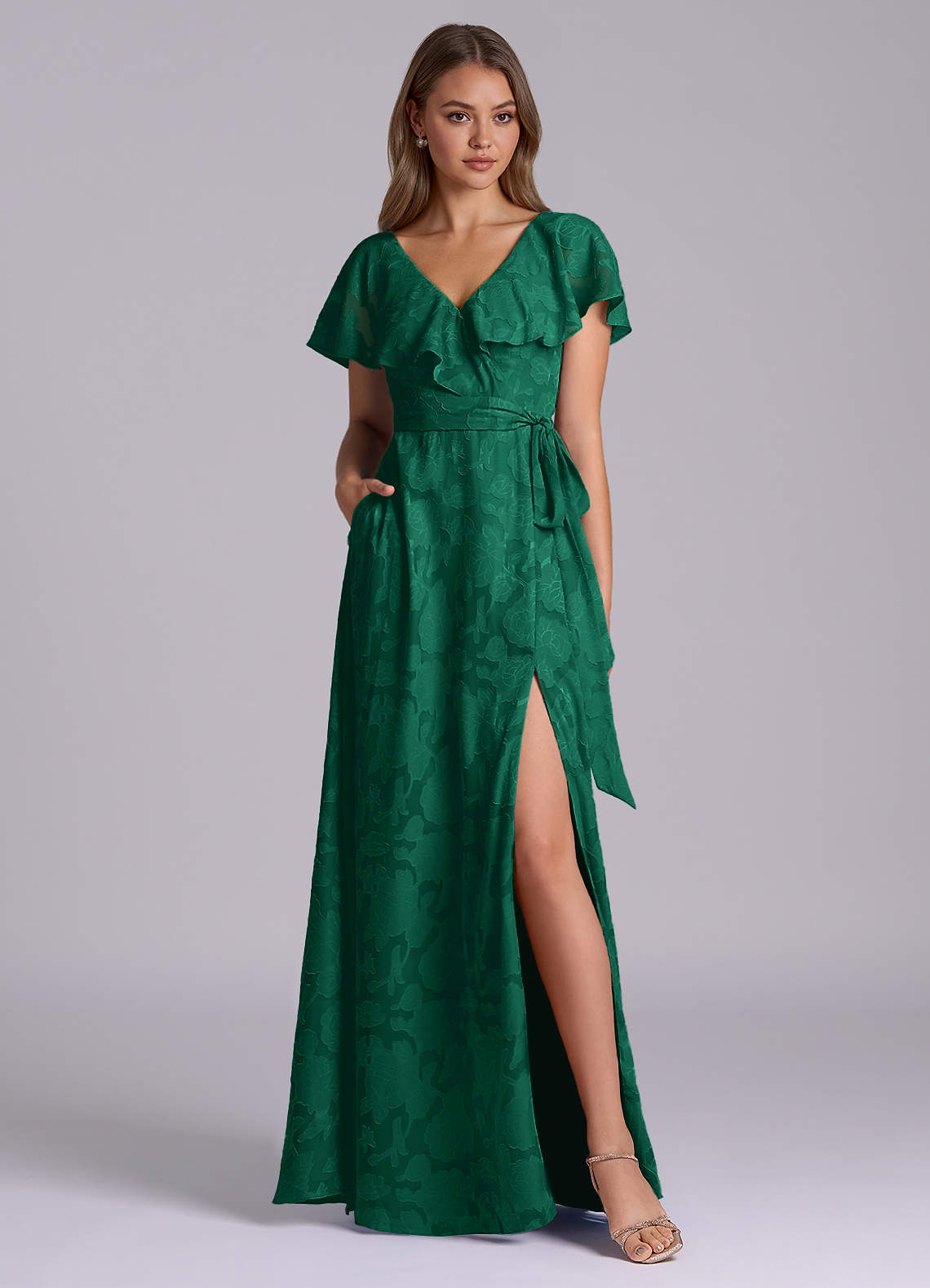 Azazie Lainey Emerald Floral Burnout Bridesmaid Dresses | Azazie UK