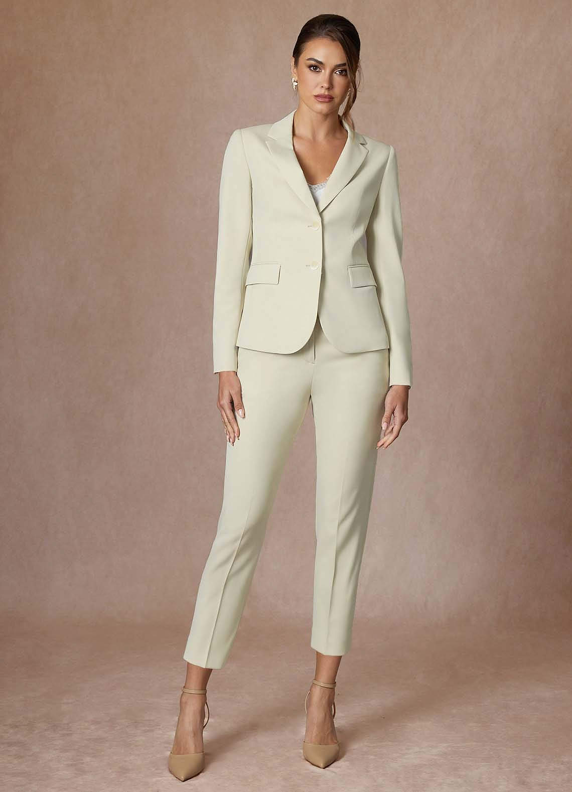 front Whitney Ivory Refined Weave Performance Cropped Pants Suit