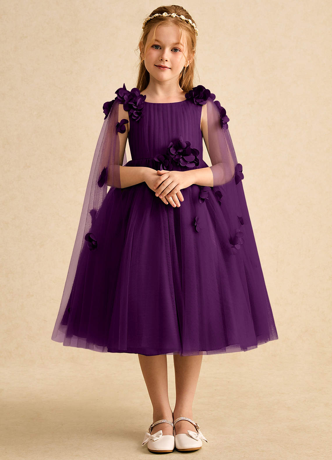 Azazie Staria Flower Girl Dresses Grape Ball-Gown Ruched Tulle Dress image1