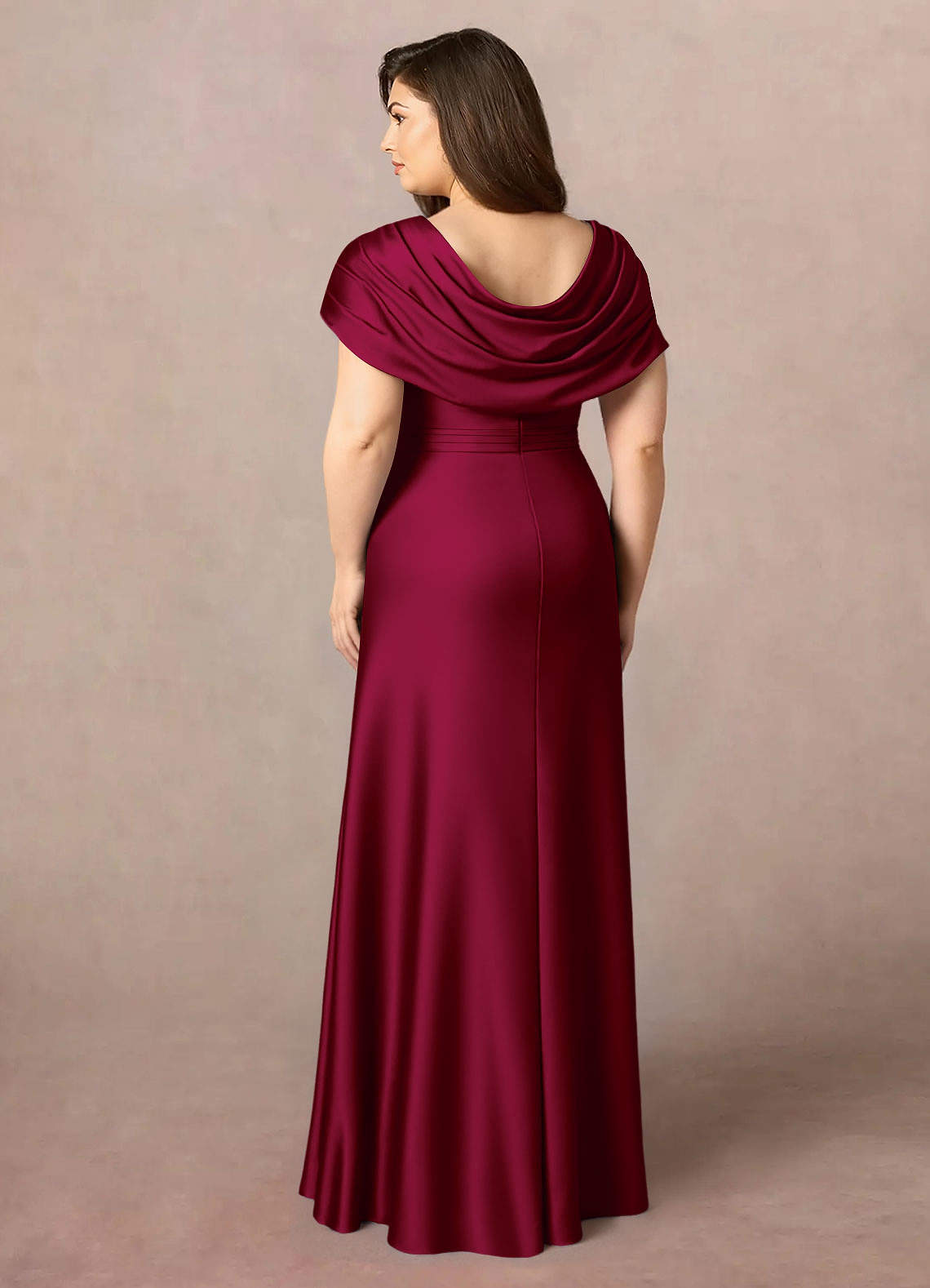 Azazie Branford Mother of the Bride Dresses Burgundy A-Line Pleated Stretch Satin Dress image9