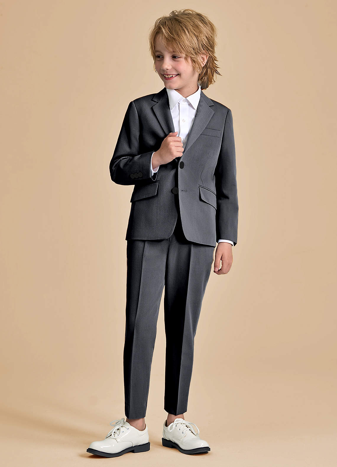 front Oliver Boys Charcoal 2-Piece Suit
