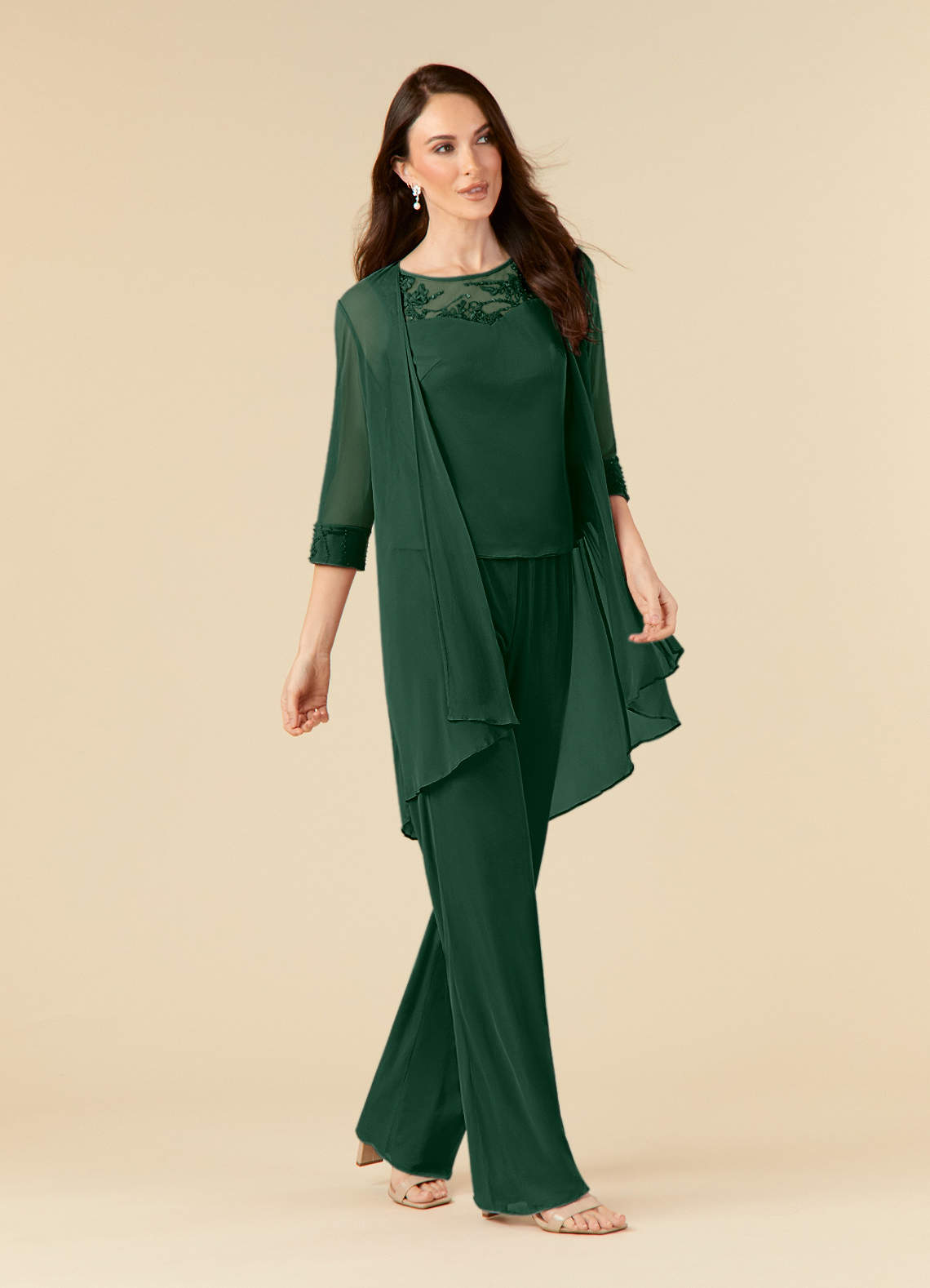 Azazie Frances At-home Try On Dresses Dark Green Jumpsuit/Pantsuit Scoop Mesh Dress image2