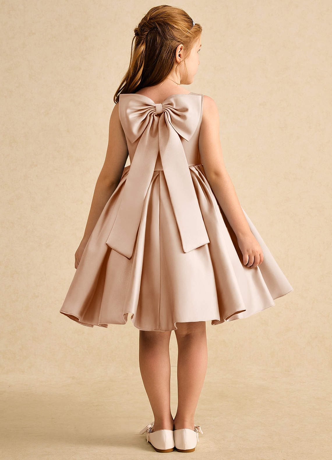 Azazie Jessie Flower Girl Dresses English Rose A-Line Bow Matte Satin Dress image1