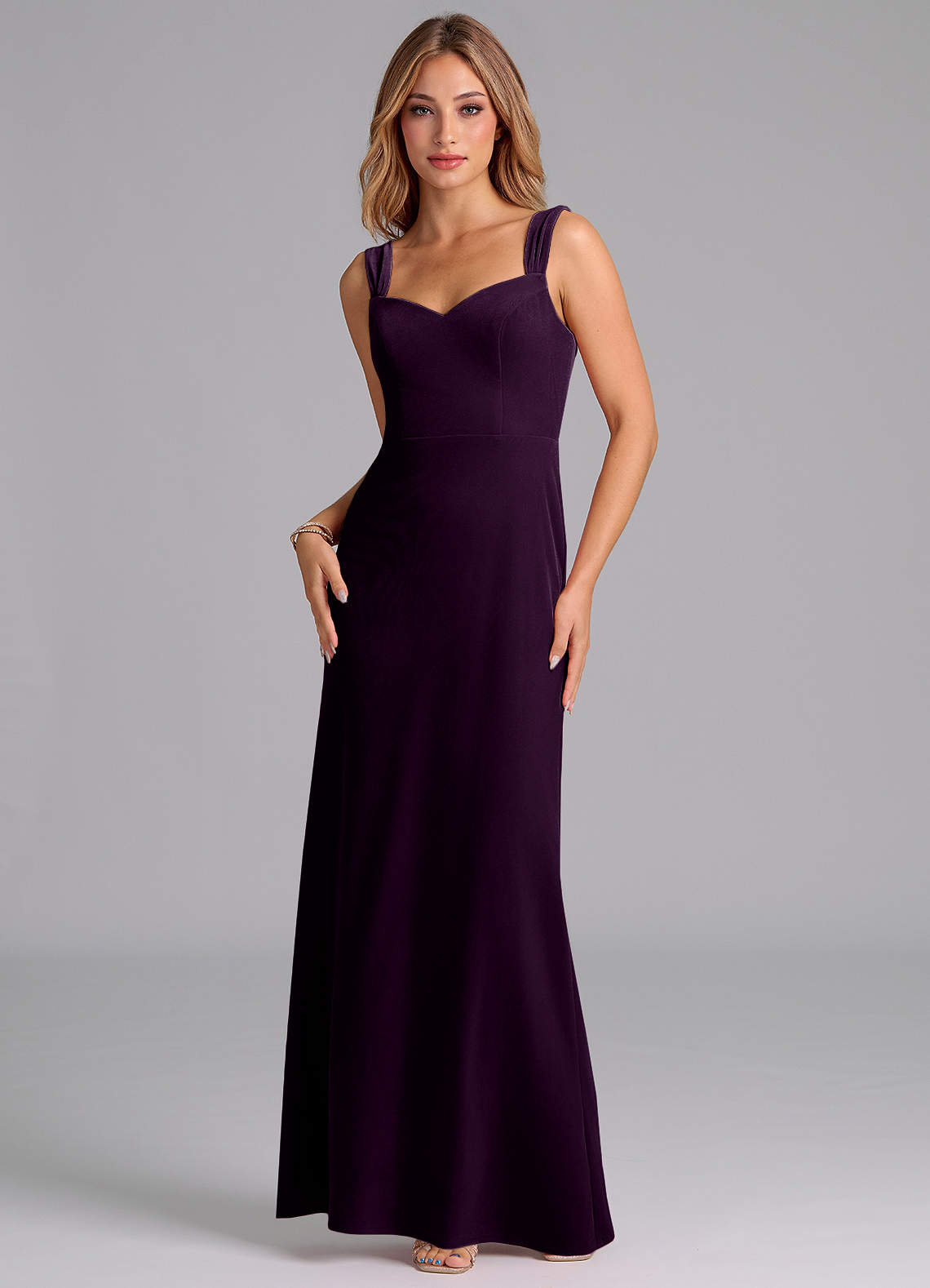 Azazie Denice Bridesmaid Dresses Grape Sheath Pleated Velvet Dress image1