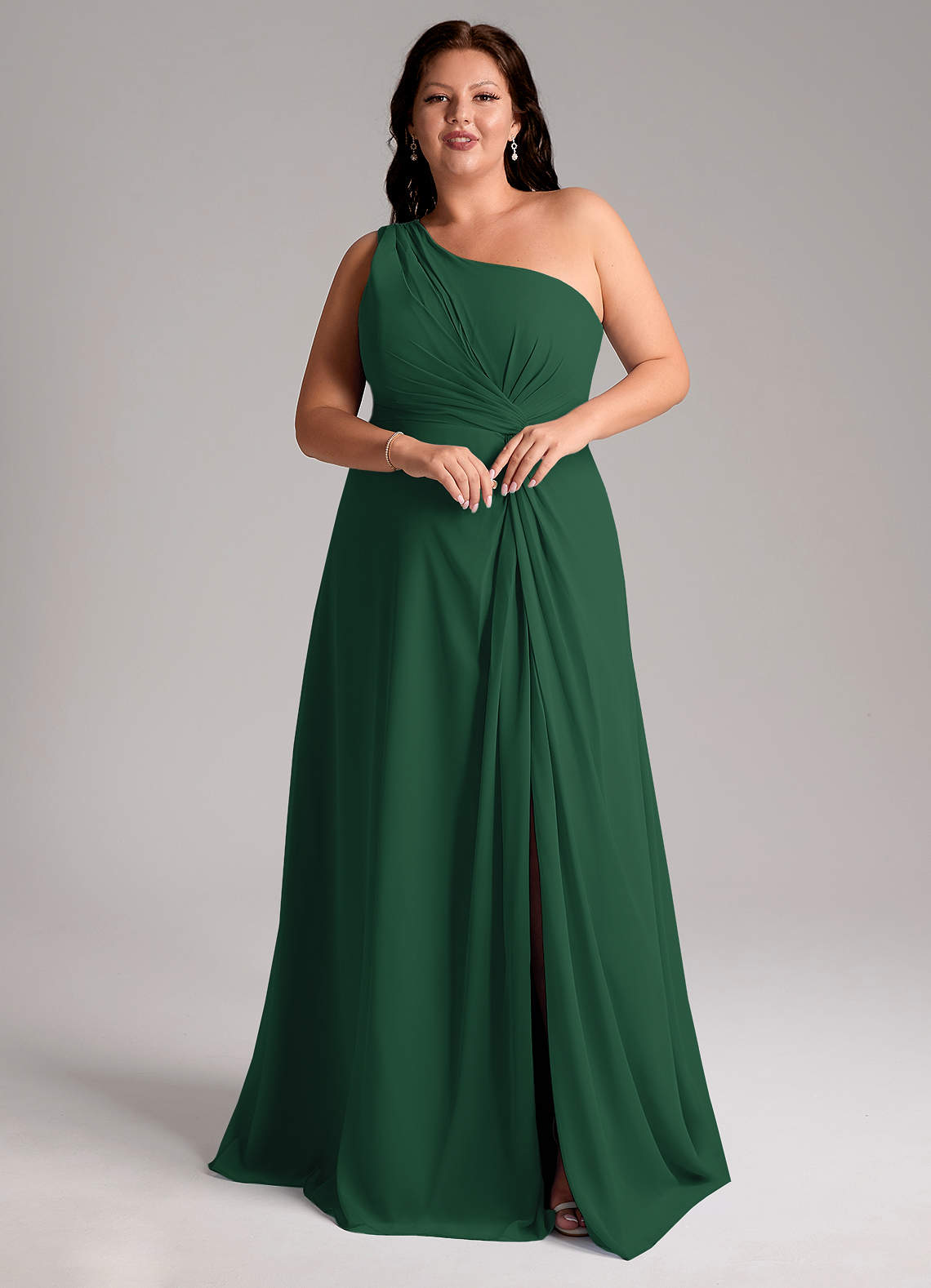 Azazie Brooke Bridesmaid Dresses Dark Green A-Line One Shoulder Chiffon Dress image10