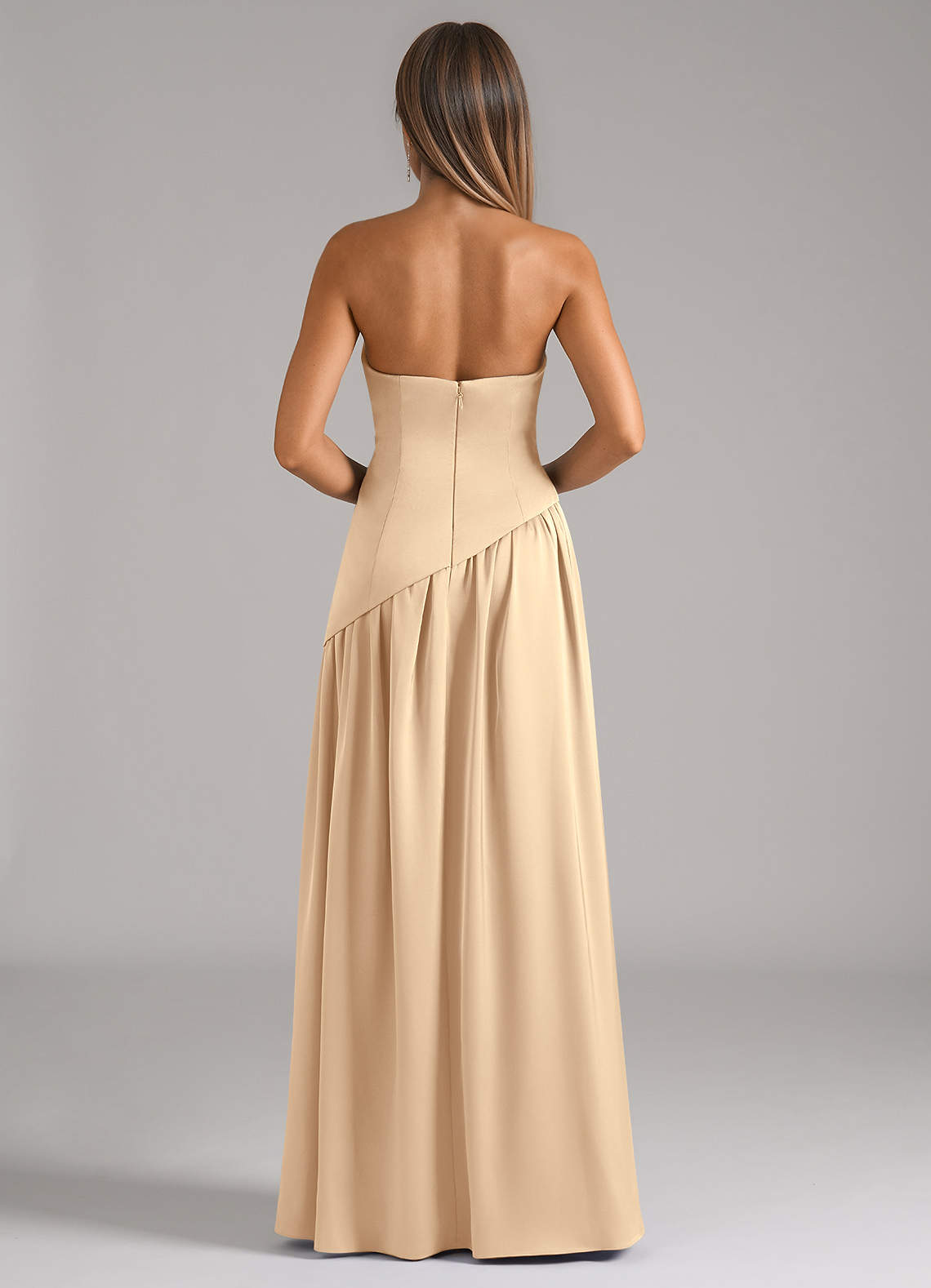 Azazie A-Line Strapless Floor-Length Stretch Satin Bridesmaid Dresses - Champagne