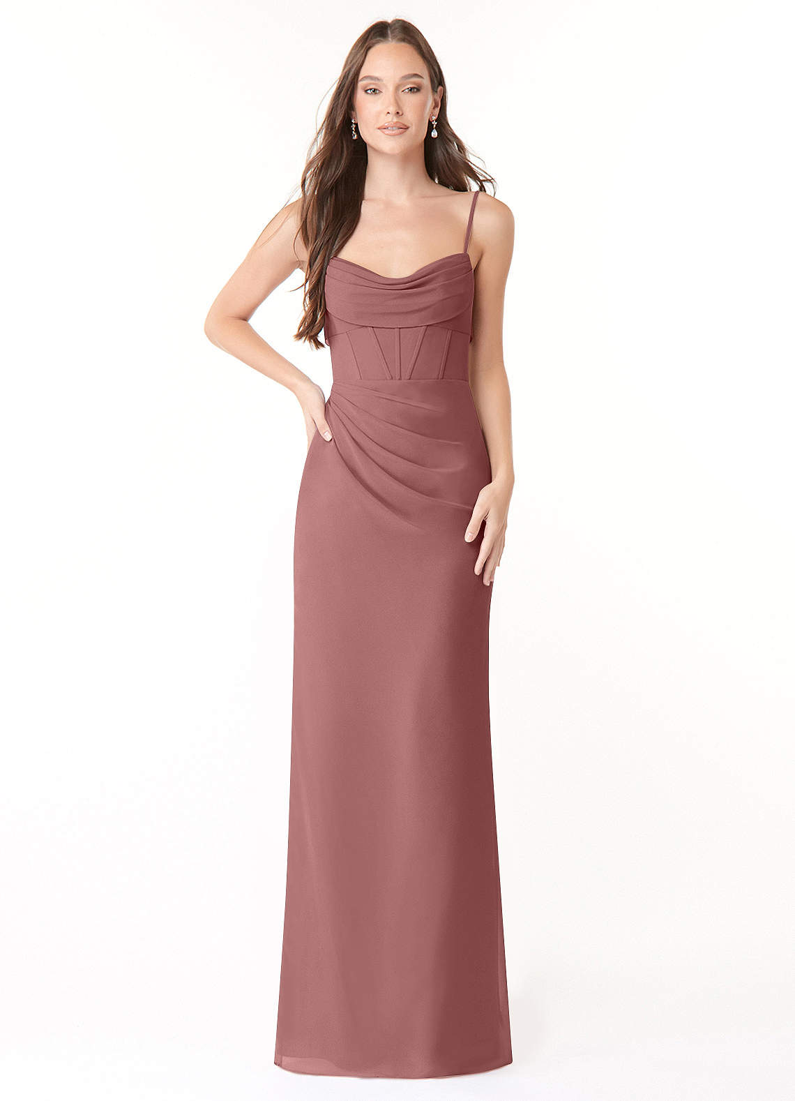 Azazie Mai Brautjungfernkleider Etui Plissee Chiffon Kleid Wüstenrose image1